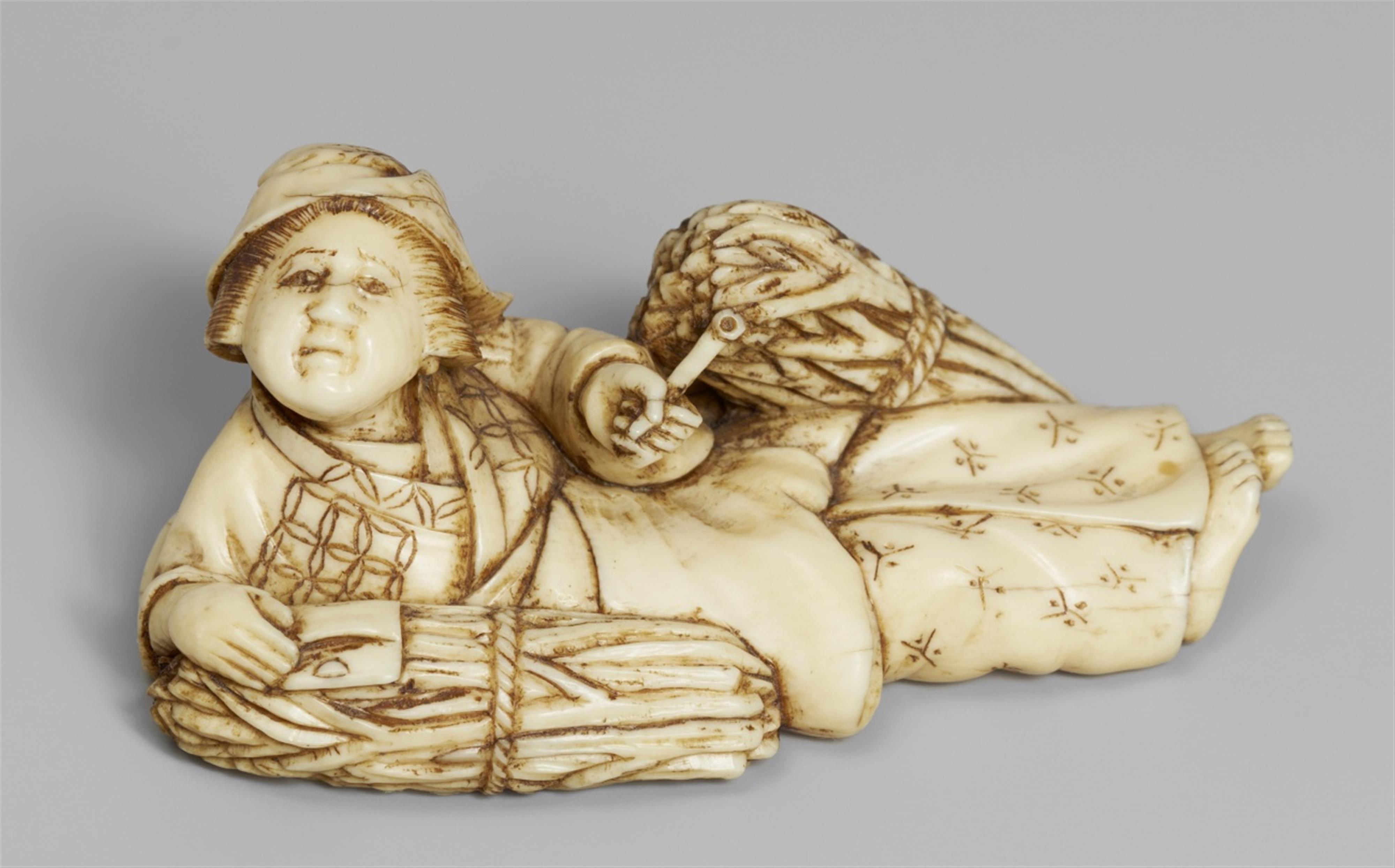 An ivory netsuke of Oharame. Second half 19th century - image-1