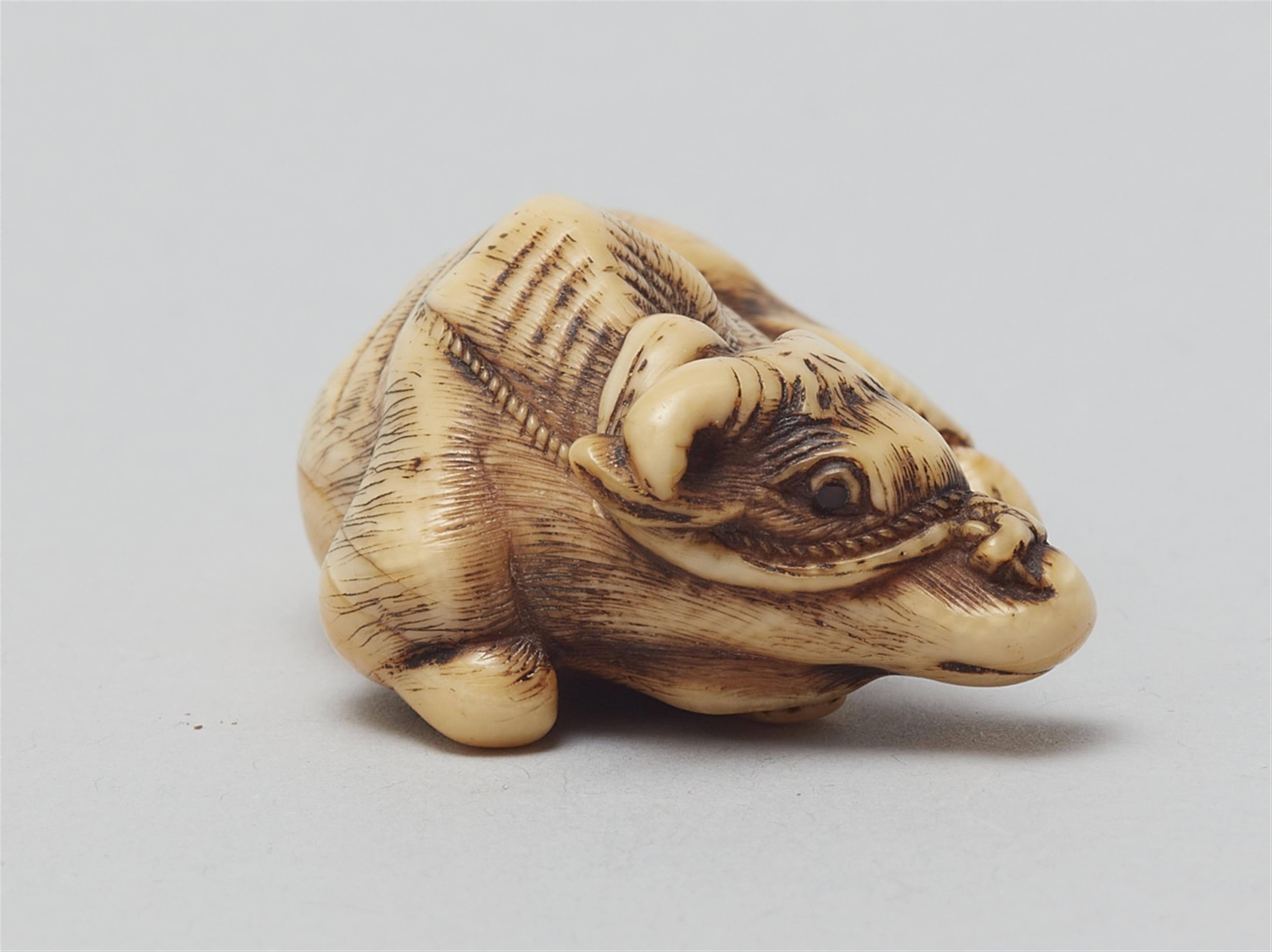 An ivory netsuke of a recumbent ox. Late 18th century - image-3