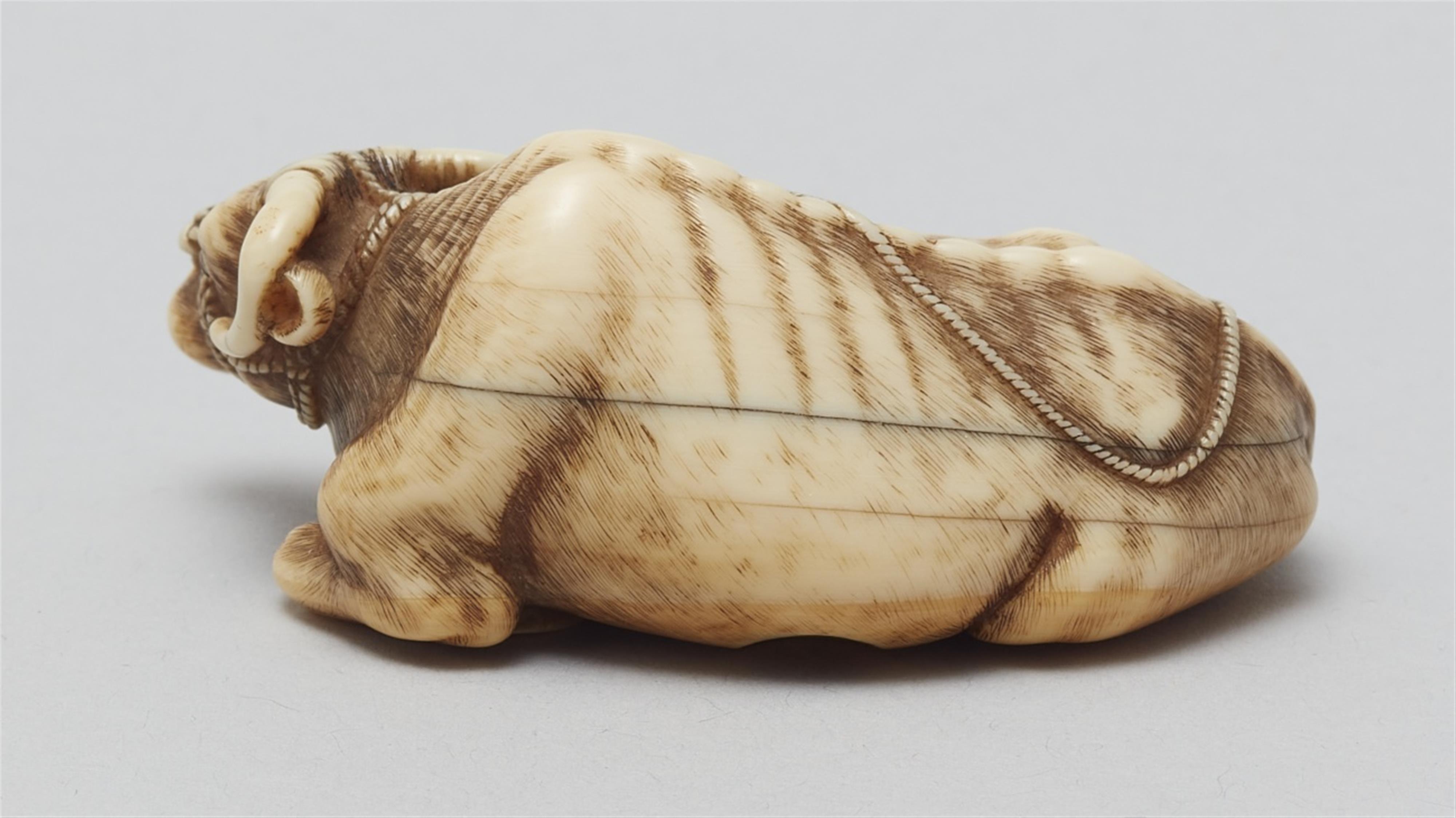 An ivory netsuke of a recumbent cow and calf. Late 18th century - image-3