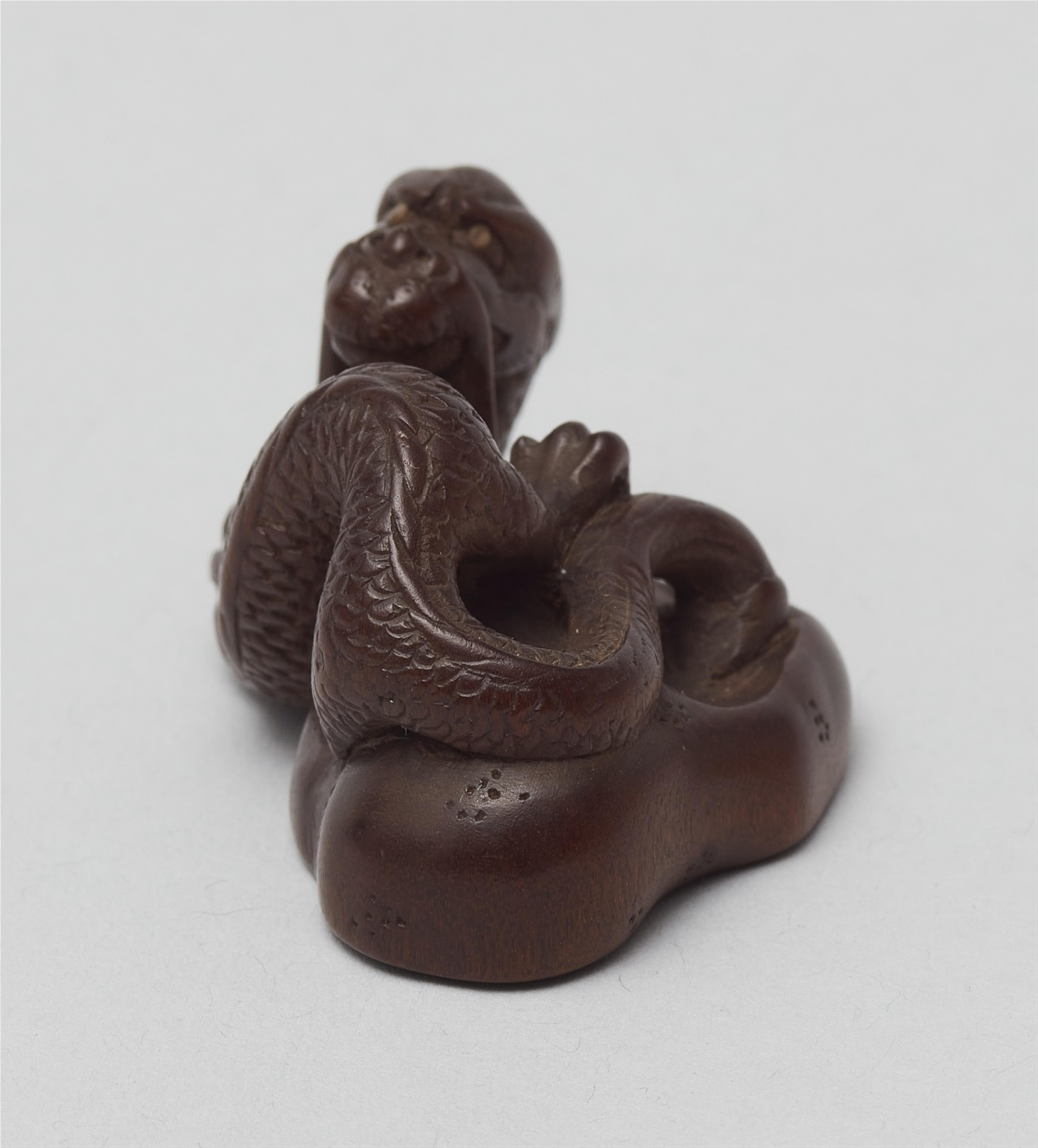 A wood netsuke of a slender  two-horned dragon. 19th century - image-4