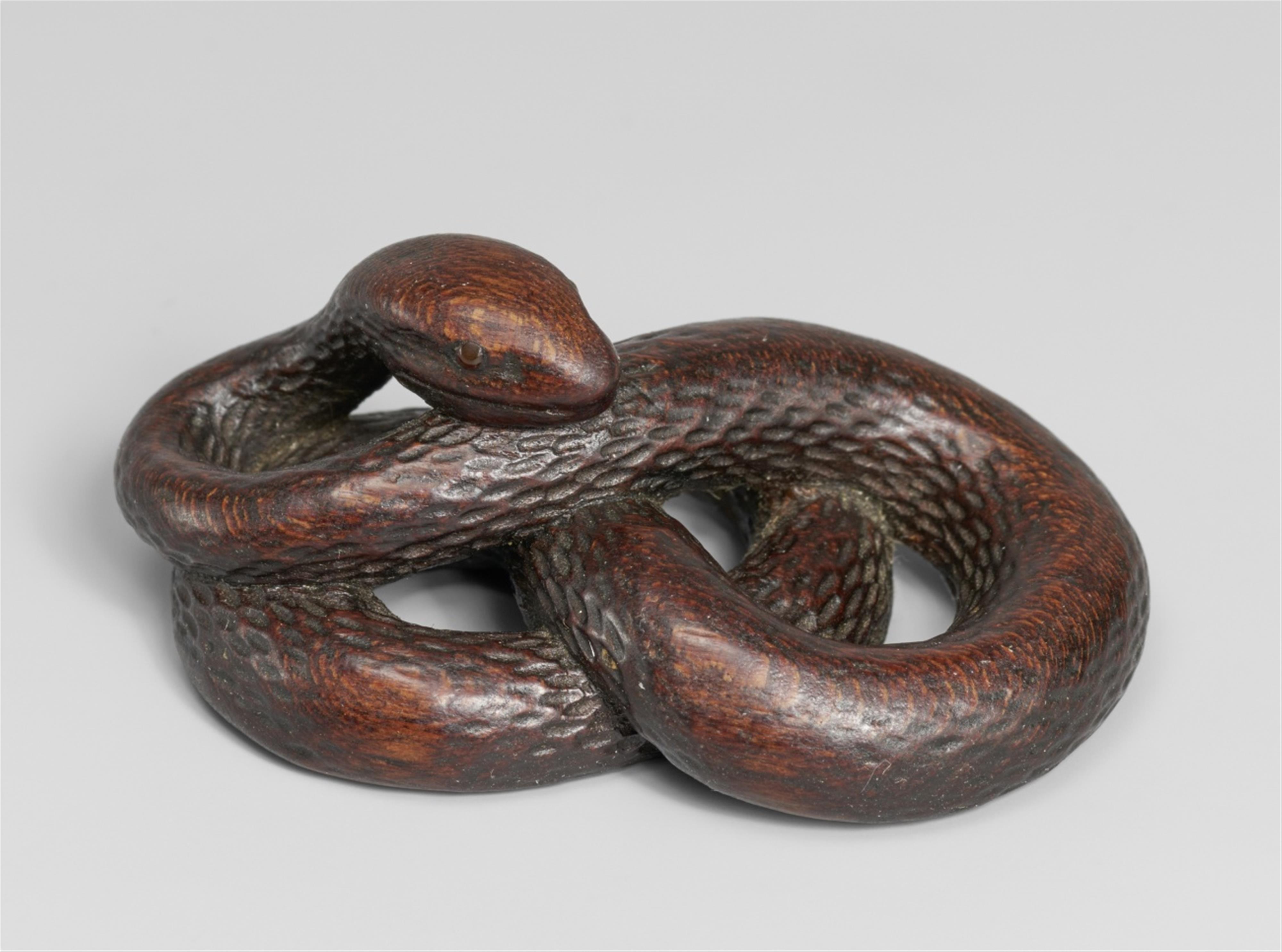 A wood netsuke of a snake. First half 19th century - image-1