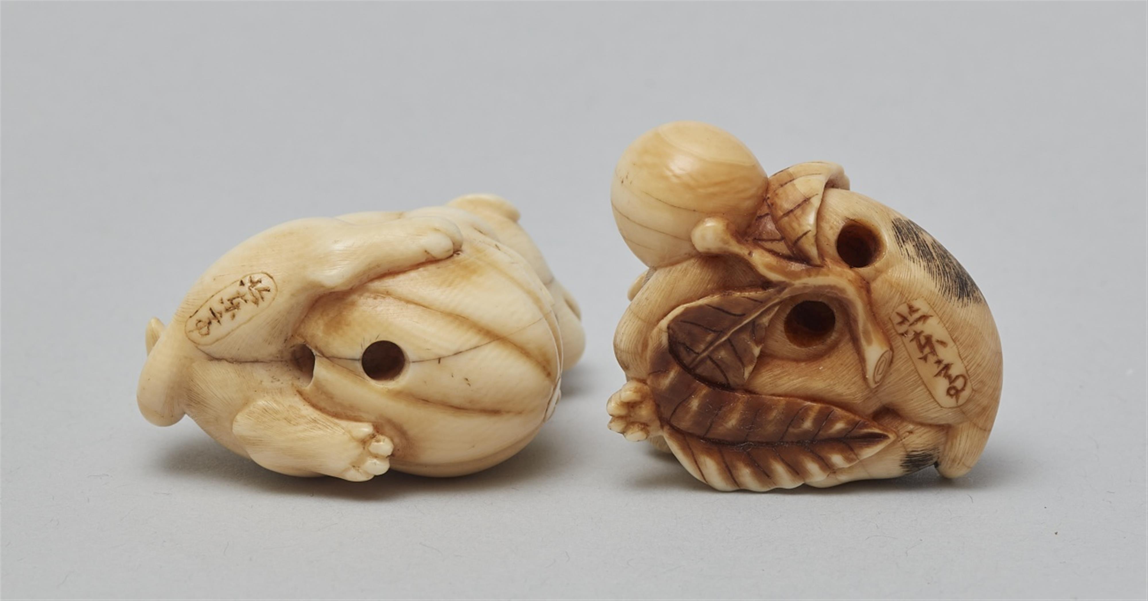 Zwei Netsuke von Hunden. Elfenbein. 1. Hälfte 19. Jh. - image-3