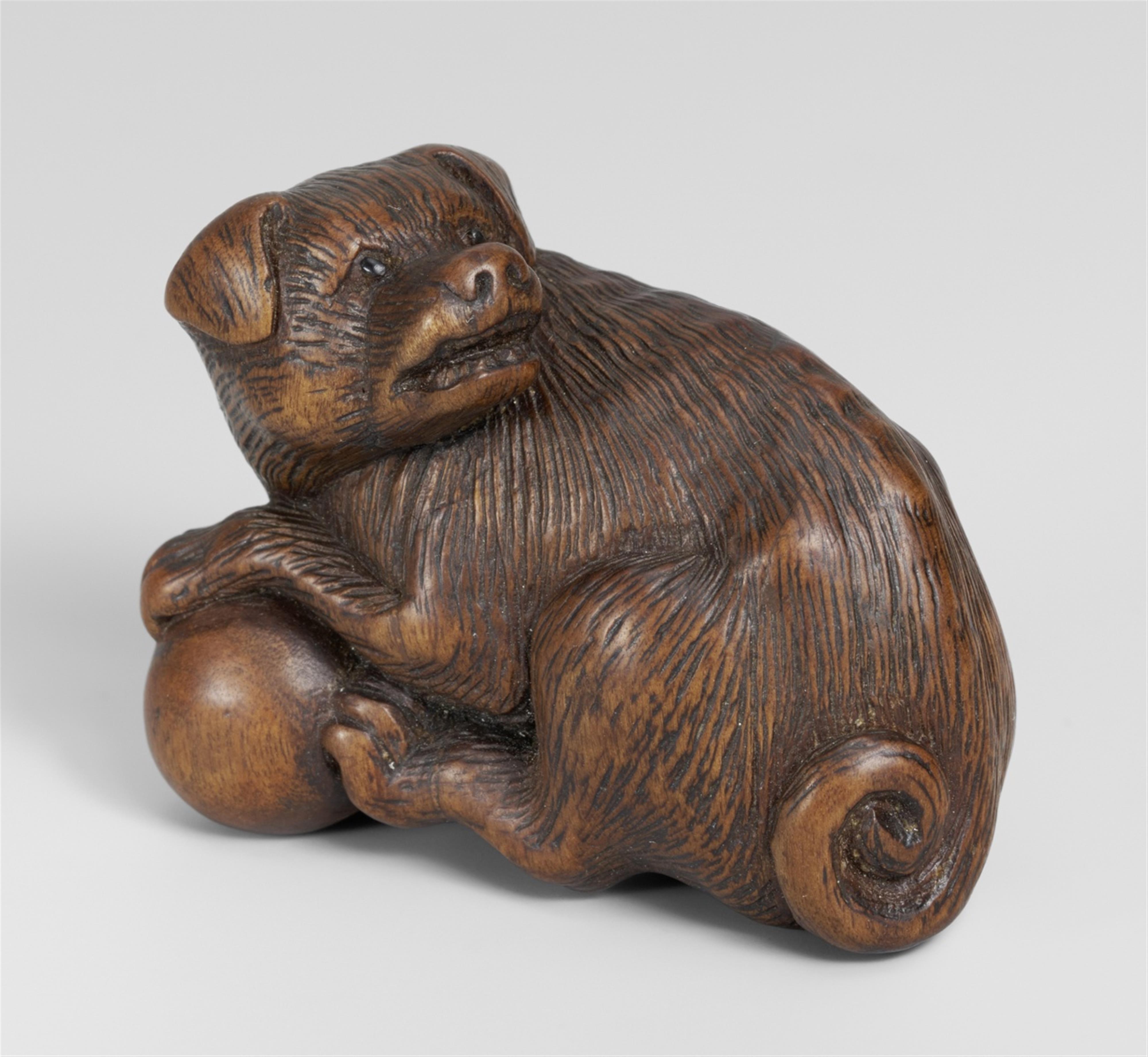 A wood netsuke of a dog. 19th century - image-1