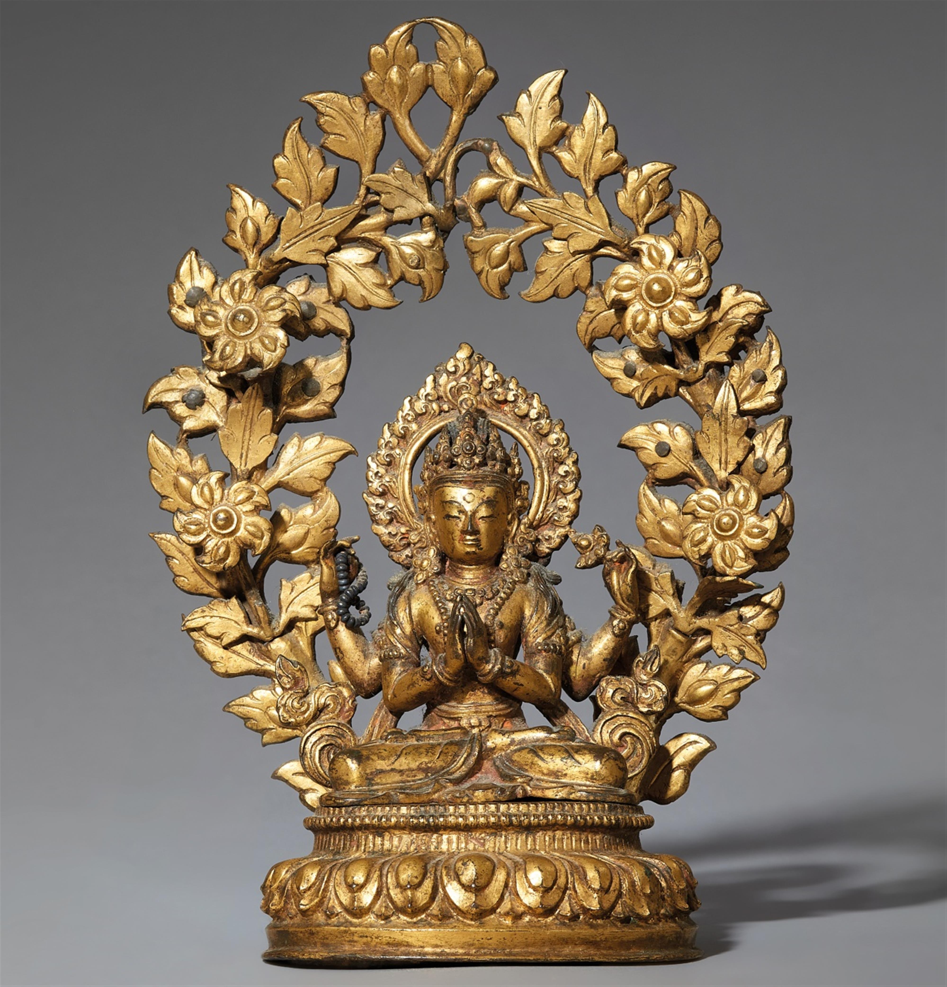 A Nepalese gilt bronze figure of Avalokiteshvara Shadakshari. 18th century - image-1