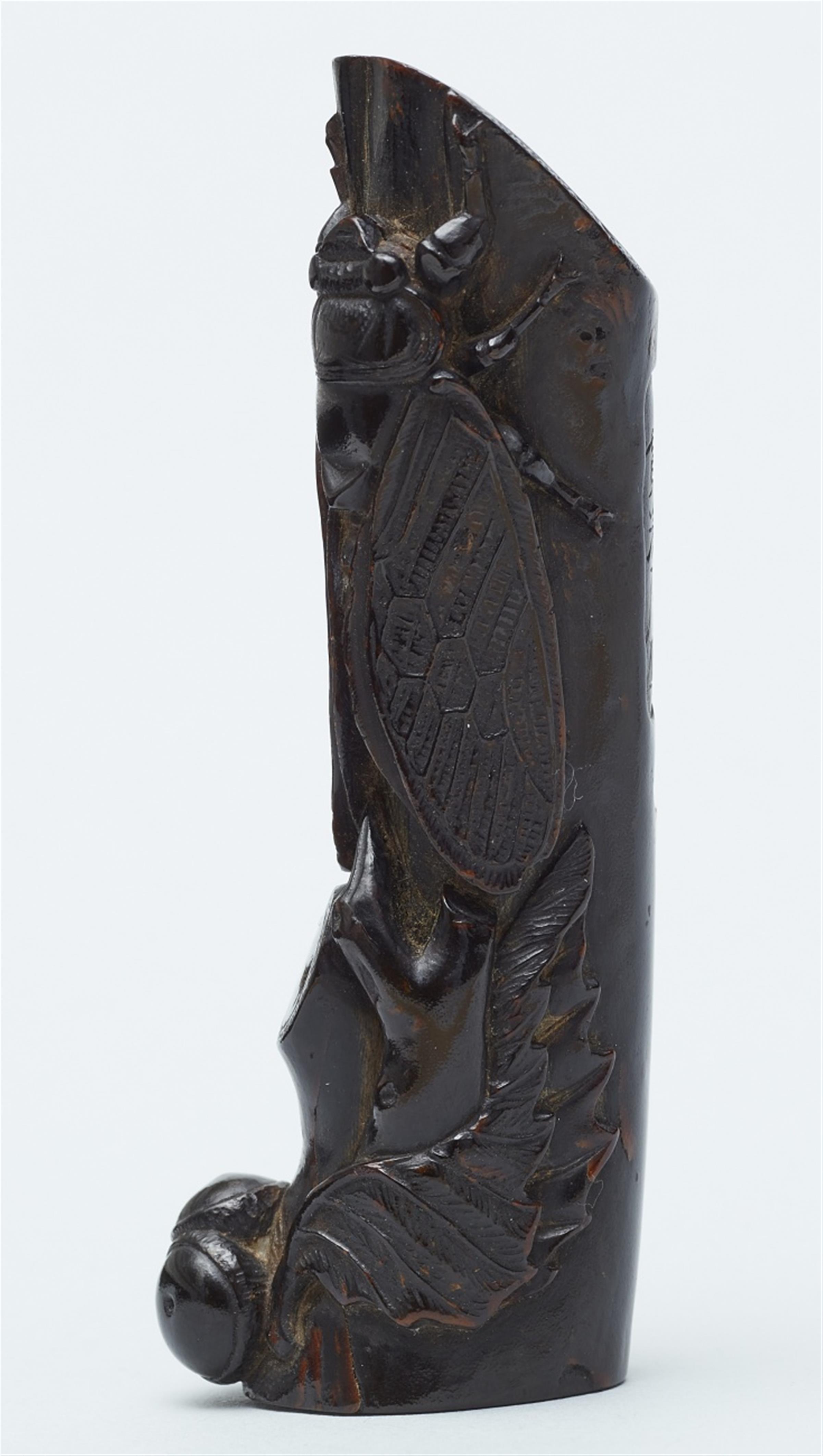 A large umimatsu netsuke of a cicada on an oak branch, by Kanman (1793-1859). Early 19th century - image-4