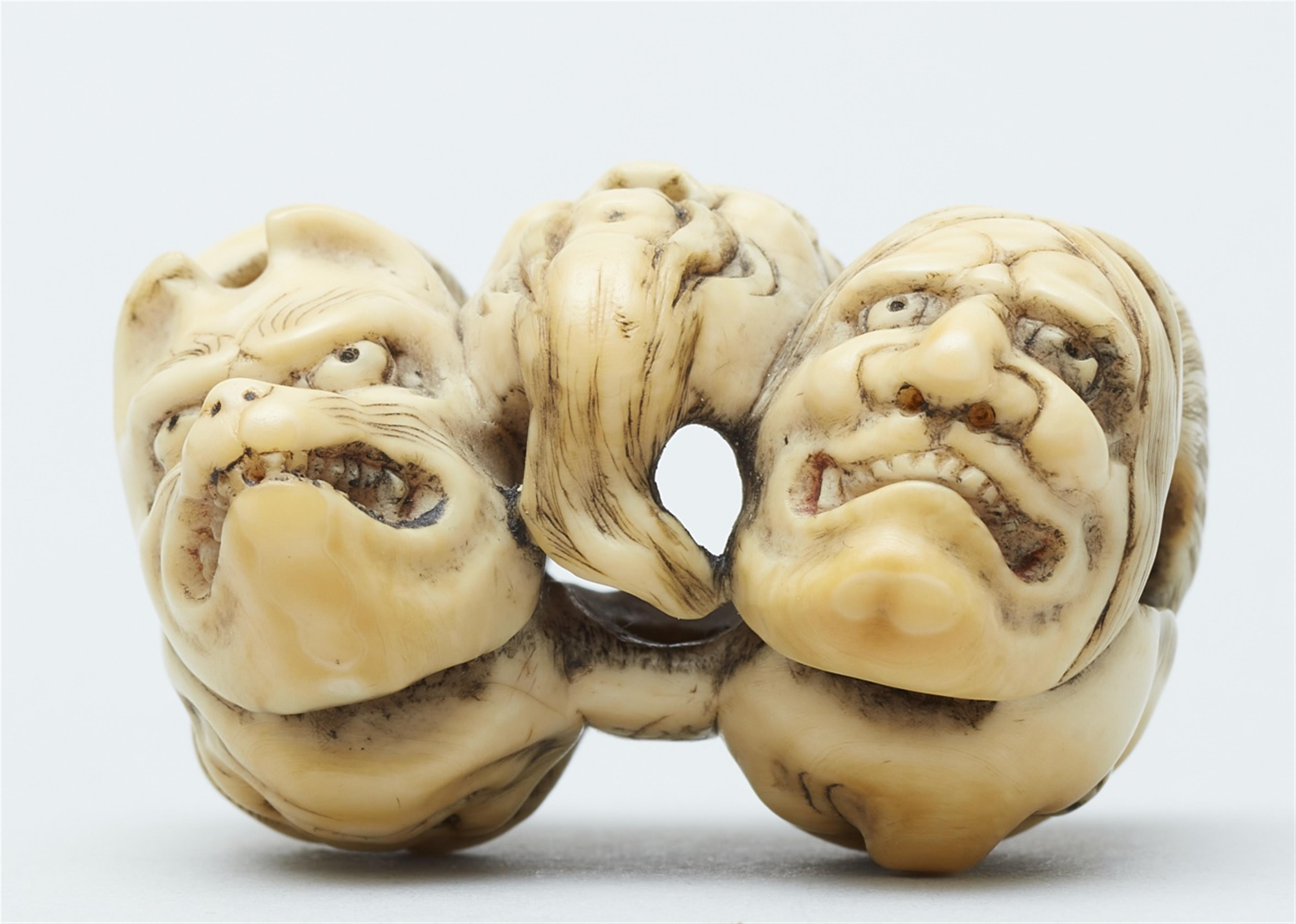 An ivory netsuke of a group of masks. Mid-19th century - image-5