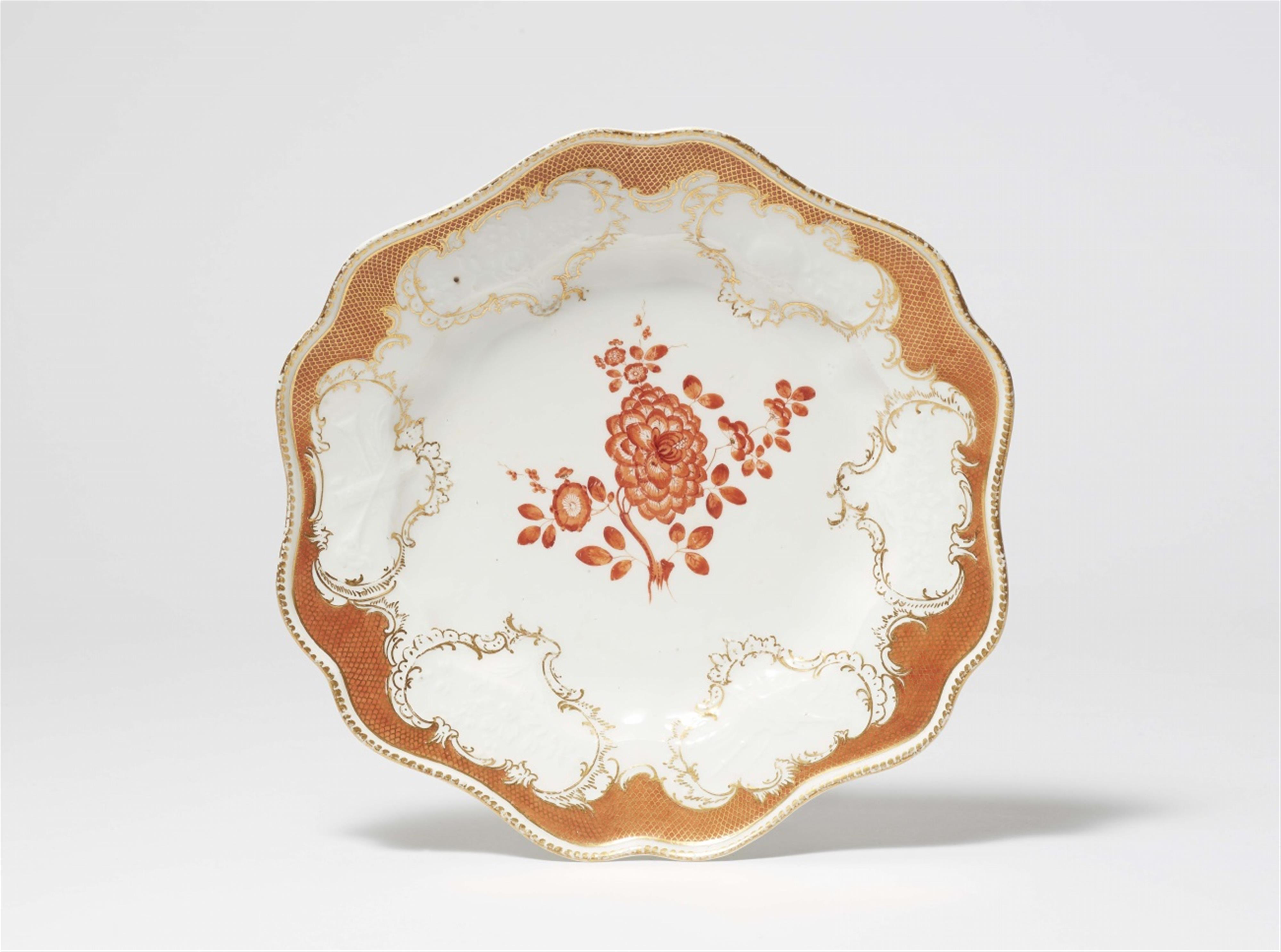A Meissen porcelain dinner plate from the service with red mosaic pattern borders - image-1