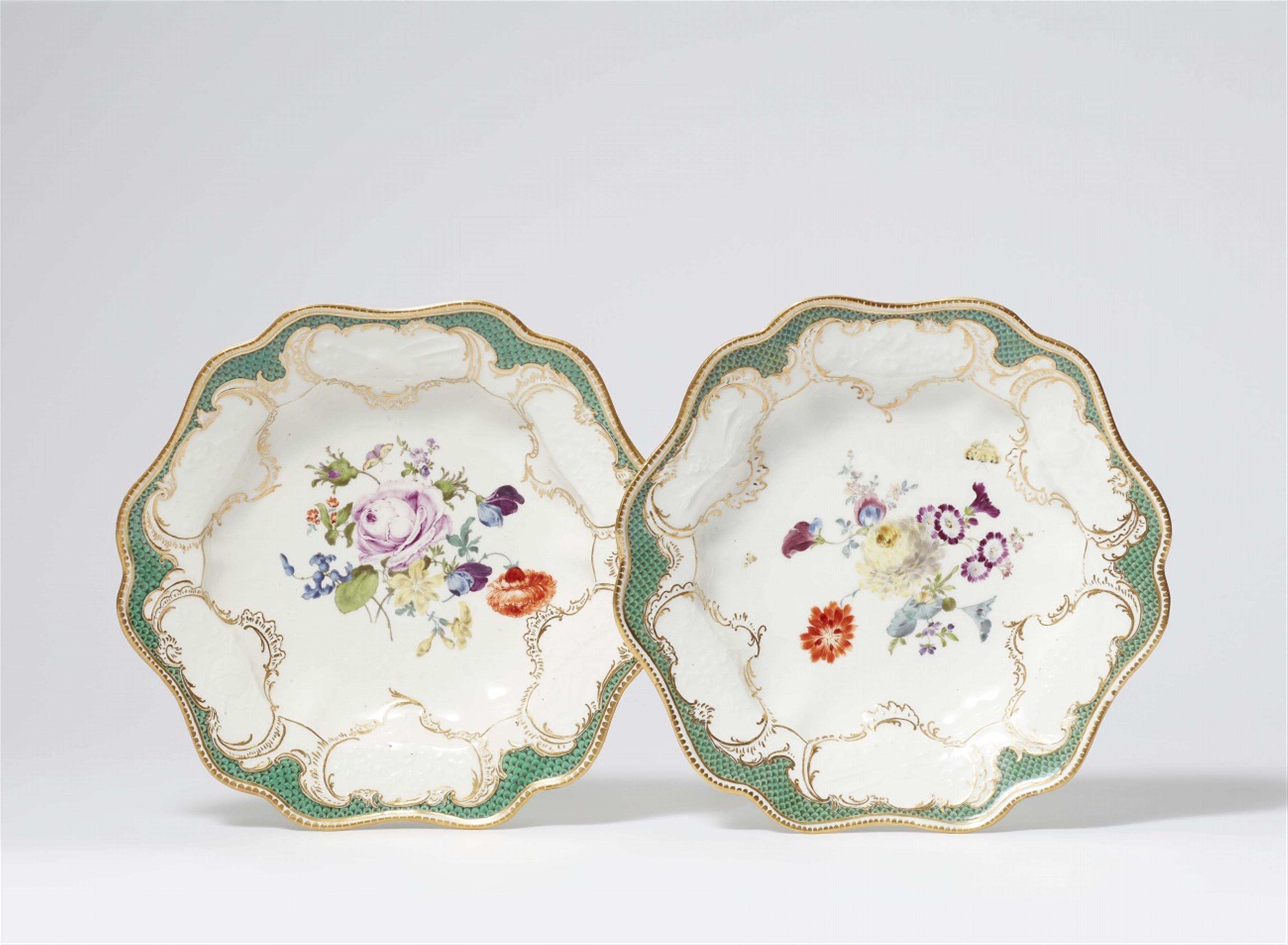 Two Meissen porcelain dishes from a service with green mosaic borders - image-1