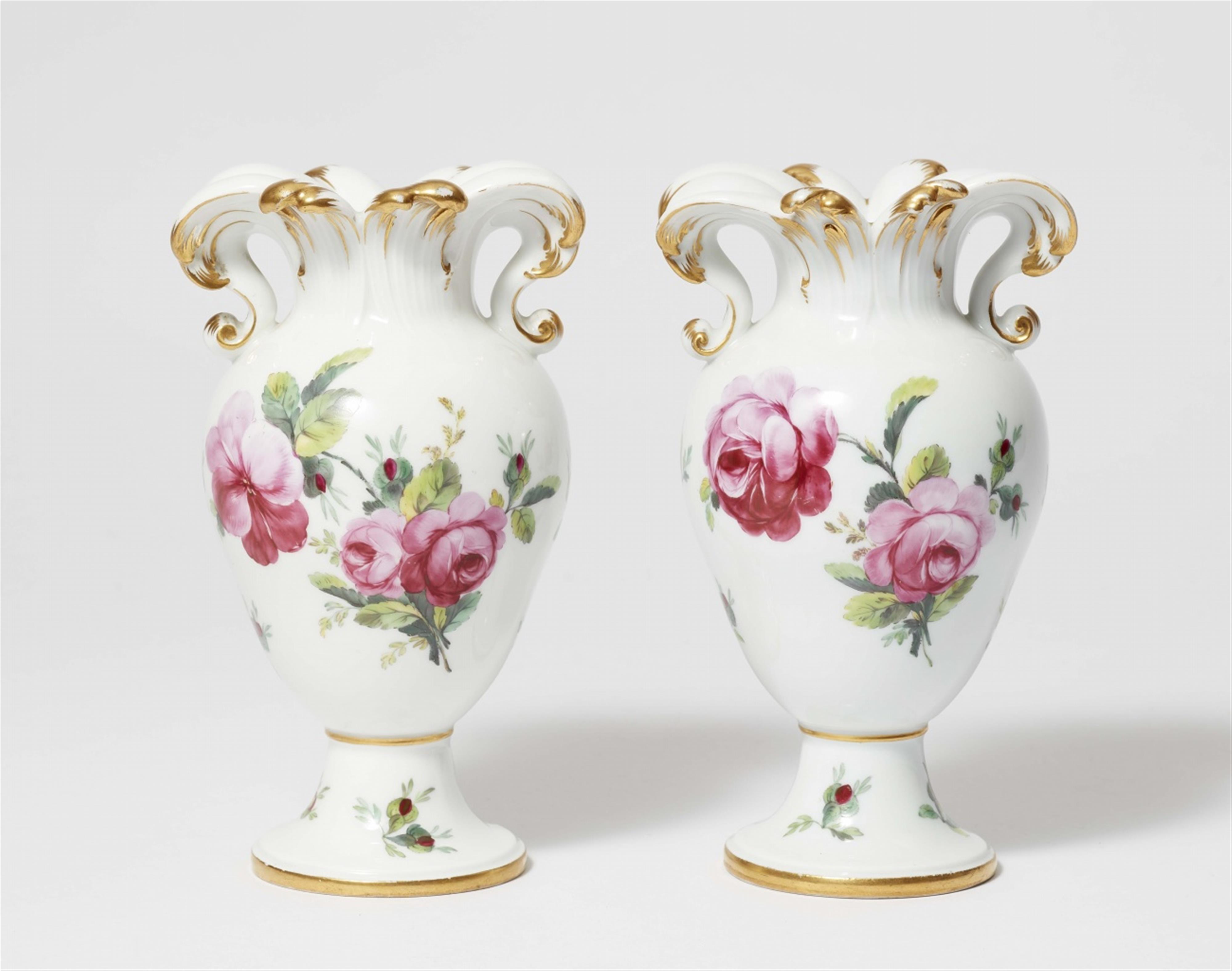 A pair of Berlin KPM porcelain vases with rose decor - image-1