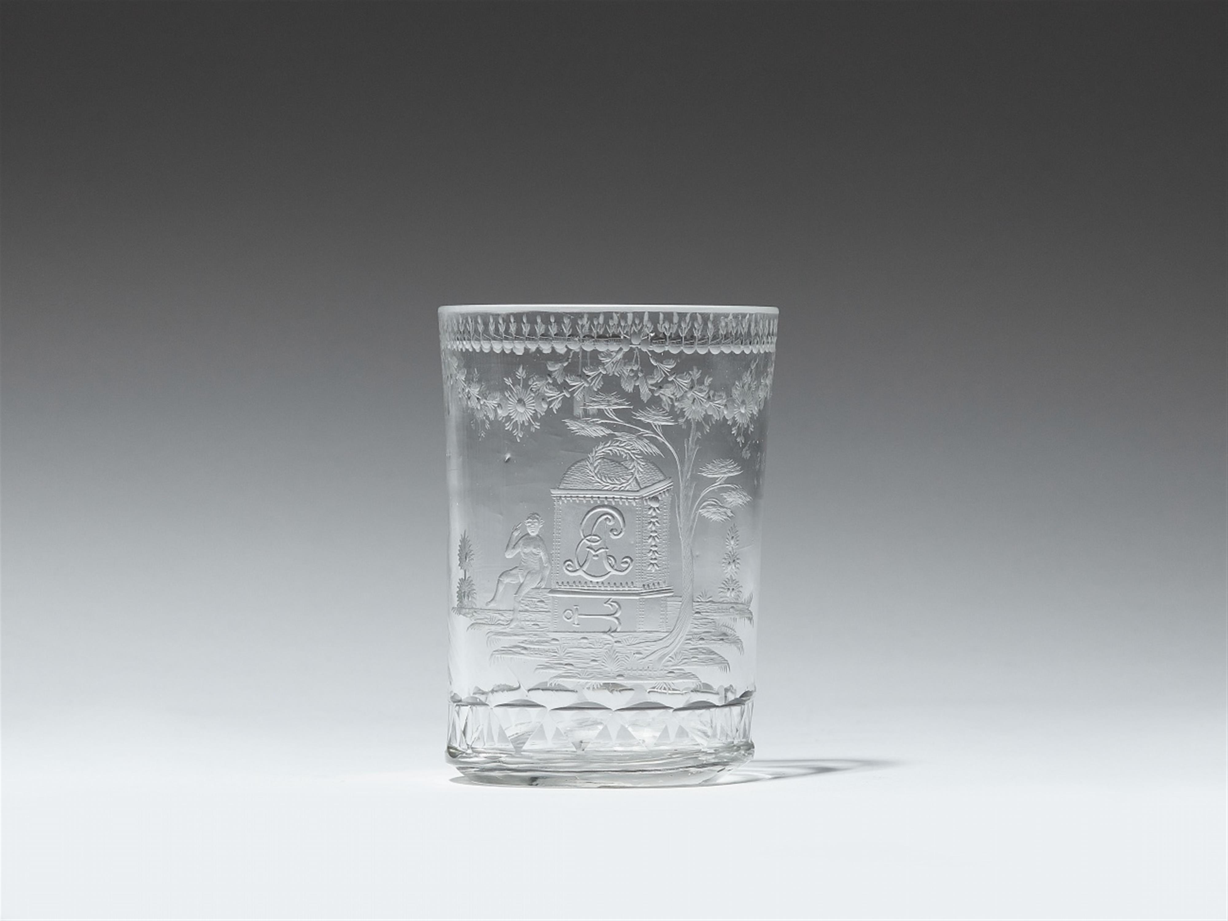 A Neoclassical cut and wheel engraved commemorative glass beaker with the initials “EA” - image-1