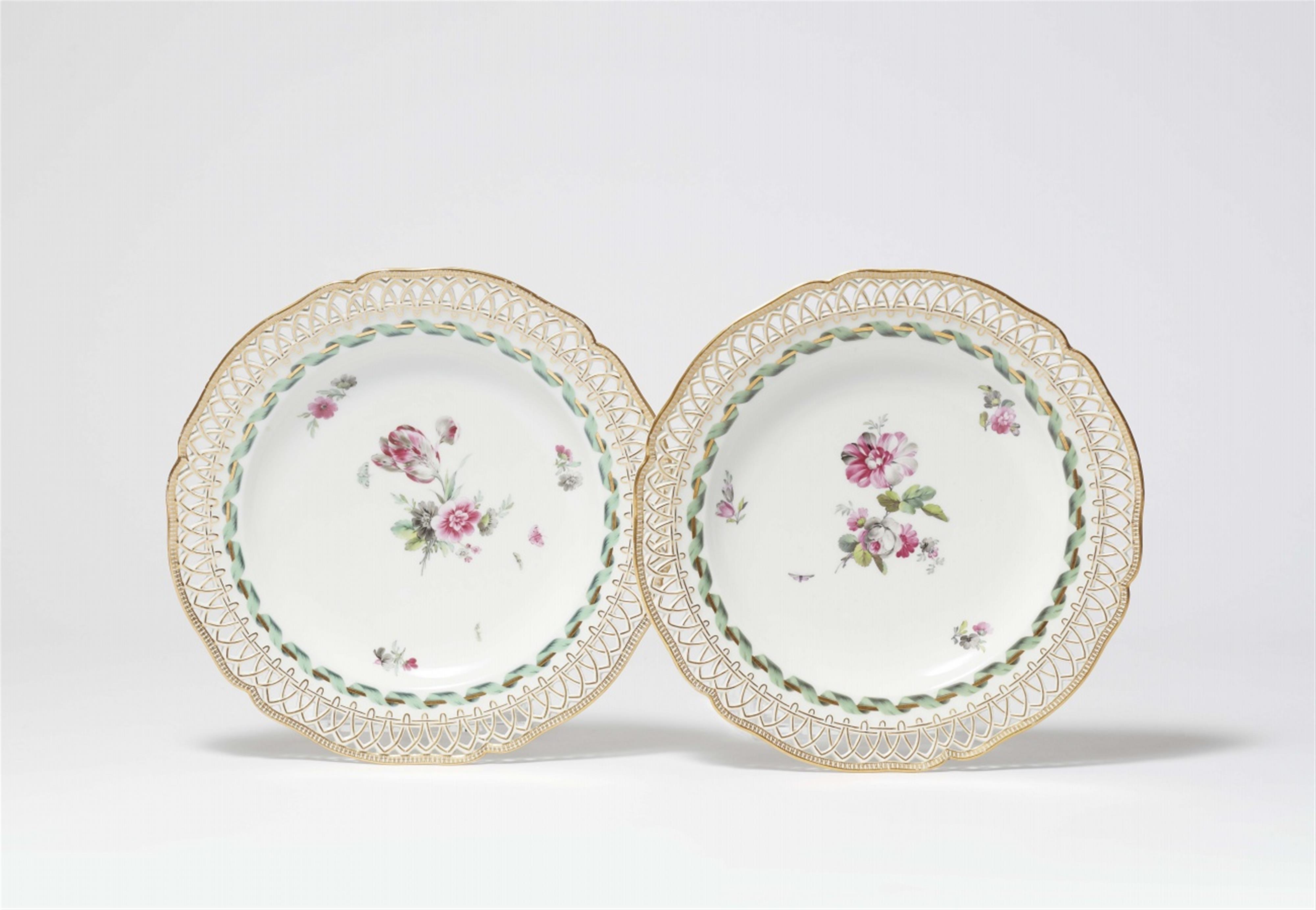 A pair of Berlin KPM porcelain dessert plates from a dinner service with green ribbon decor - image-1