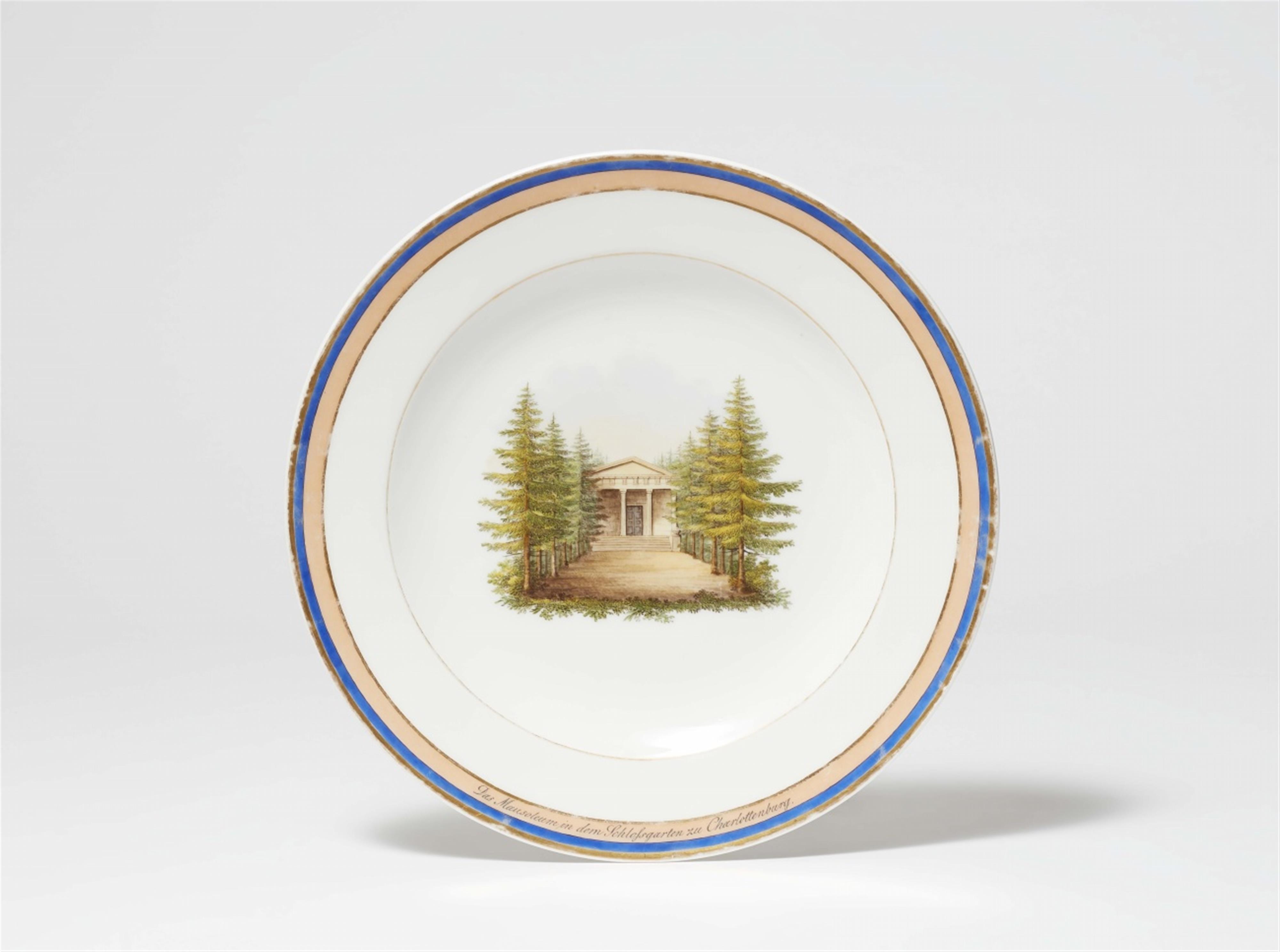 A Berlin KPM porcelain plate depicting the mausoleum in Charlottenburg Palace gardens - image-1