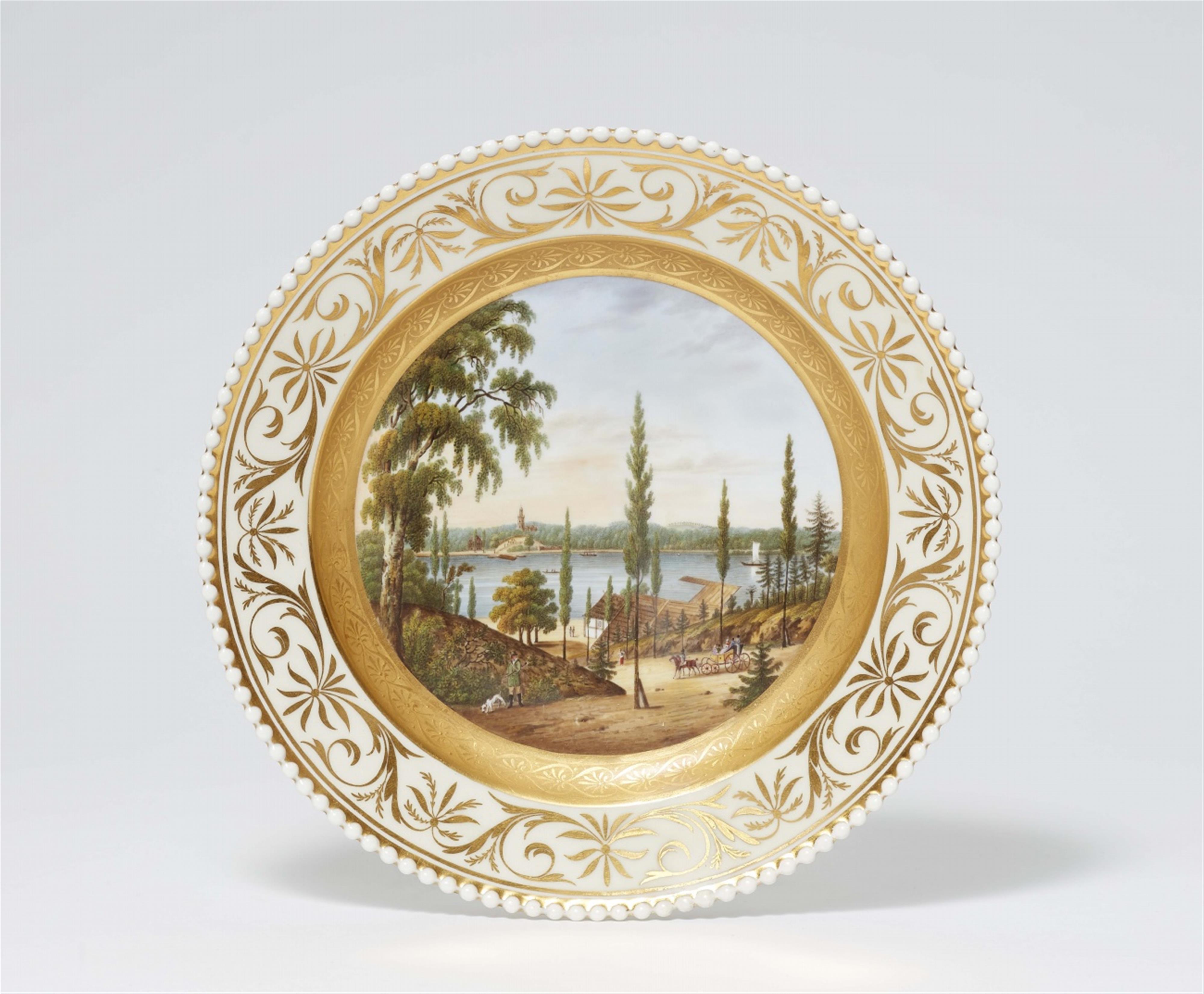 A Berlin KPM porcelain dessert plate with the “Passage to Peacock Island” from the wedding service for Princess Luise - image-1