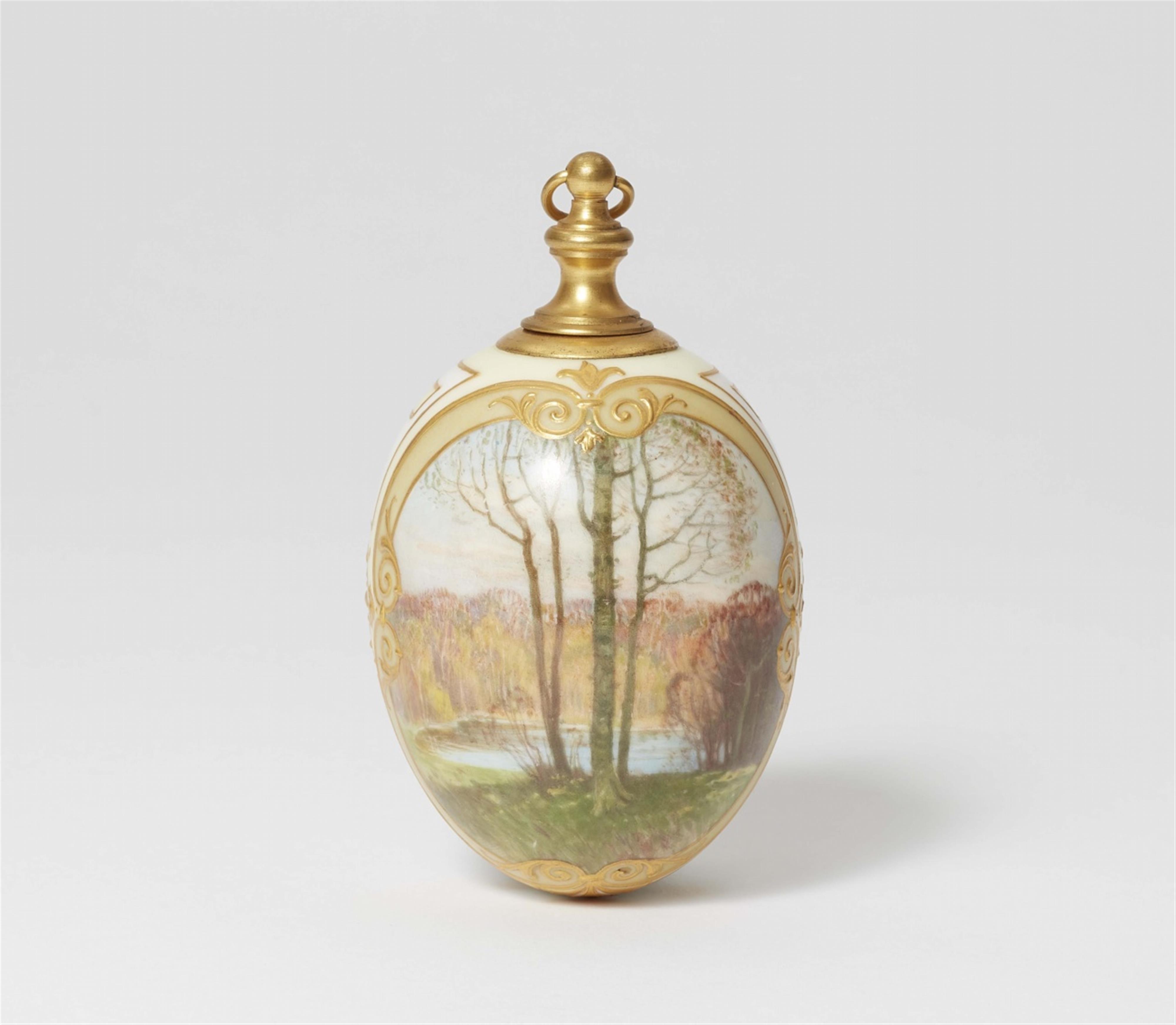 A Berlin KPM porcelain Easter egg bottle with a water landscape - image-1