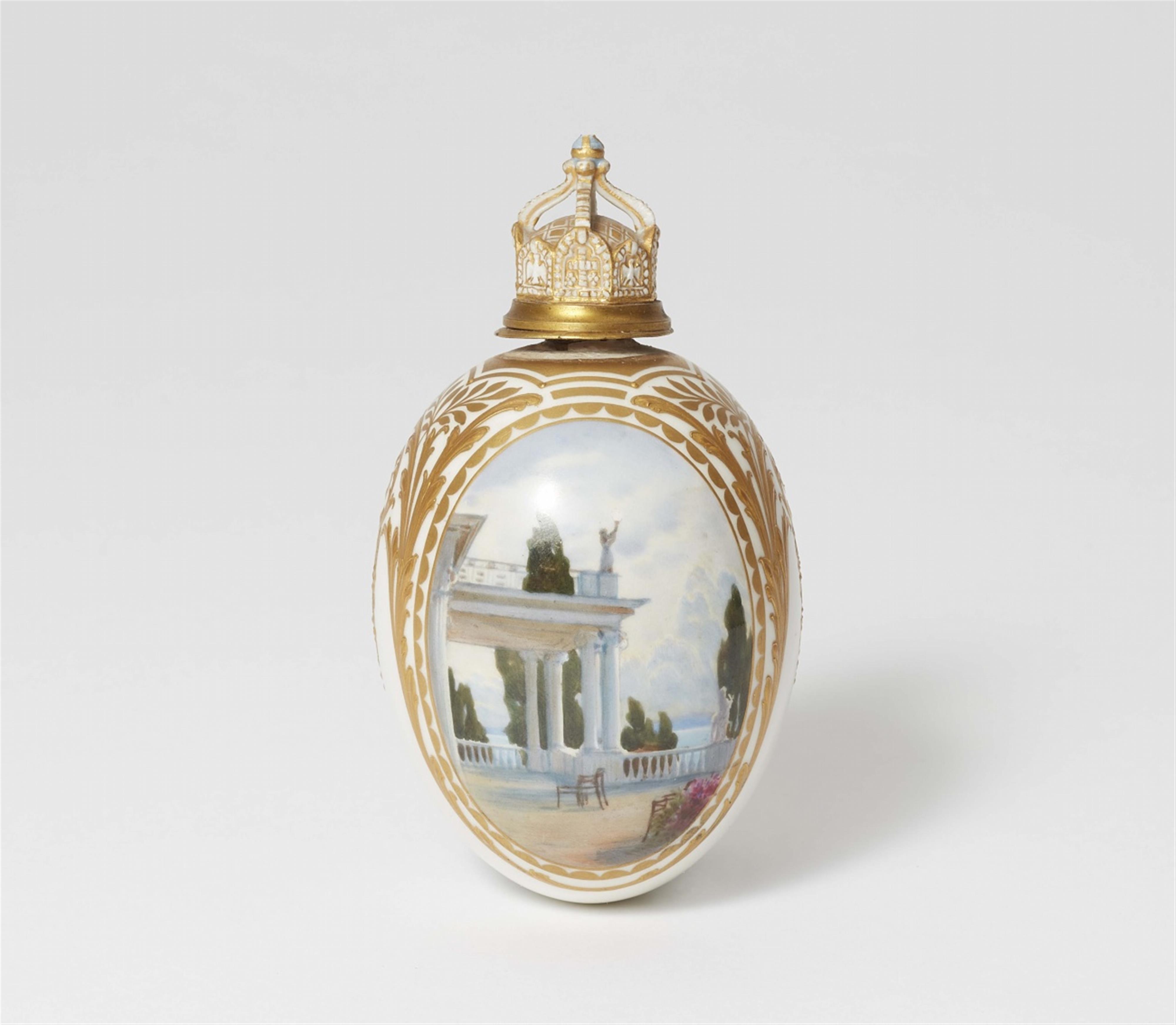 A Berlin KPM porcelain Easter egg bottle with the Achilleion in Corfu - image-1