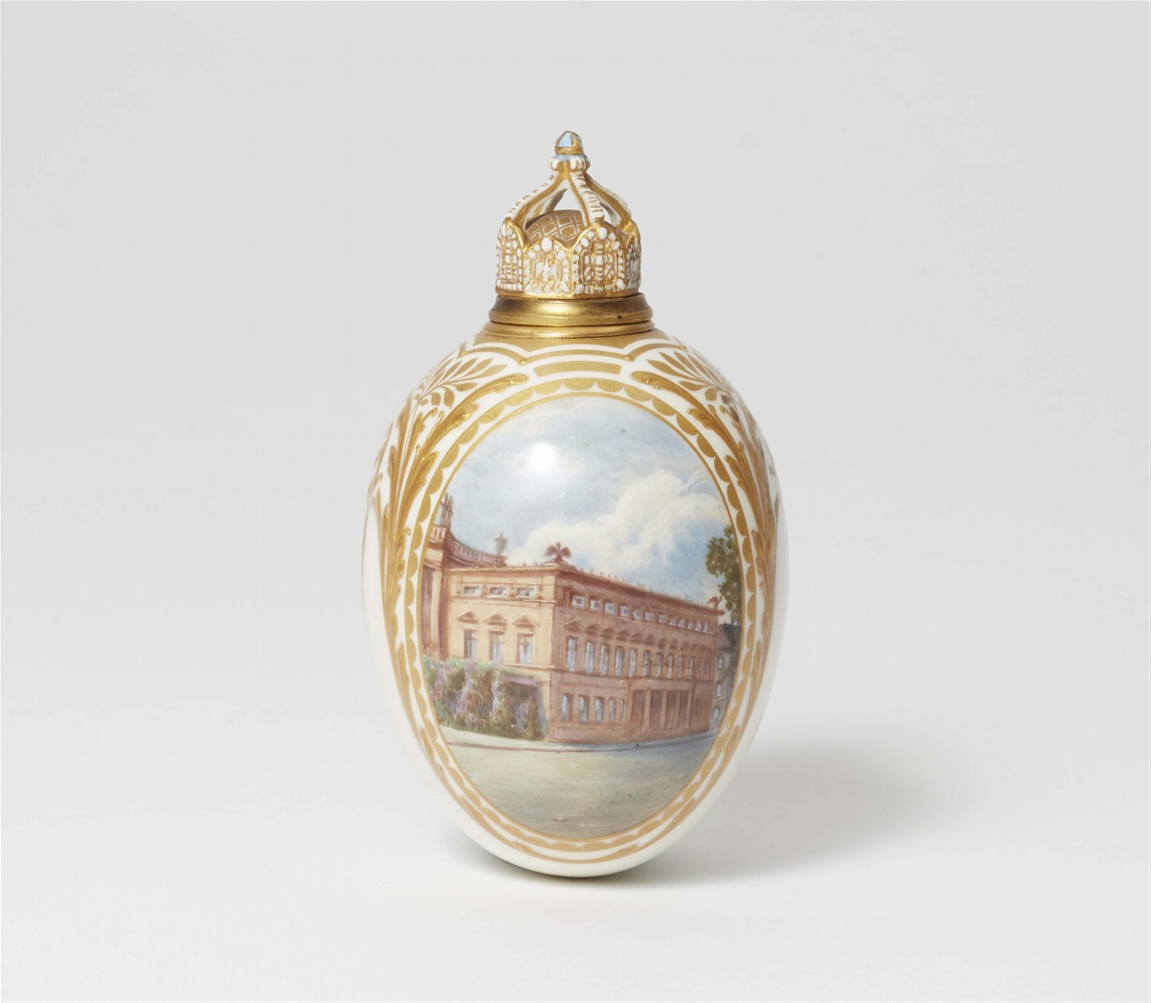 A Berlin KPM porcelain Easter egg bottle with the Kaiser Wilhelm Palace - image-1