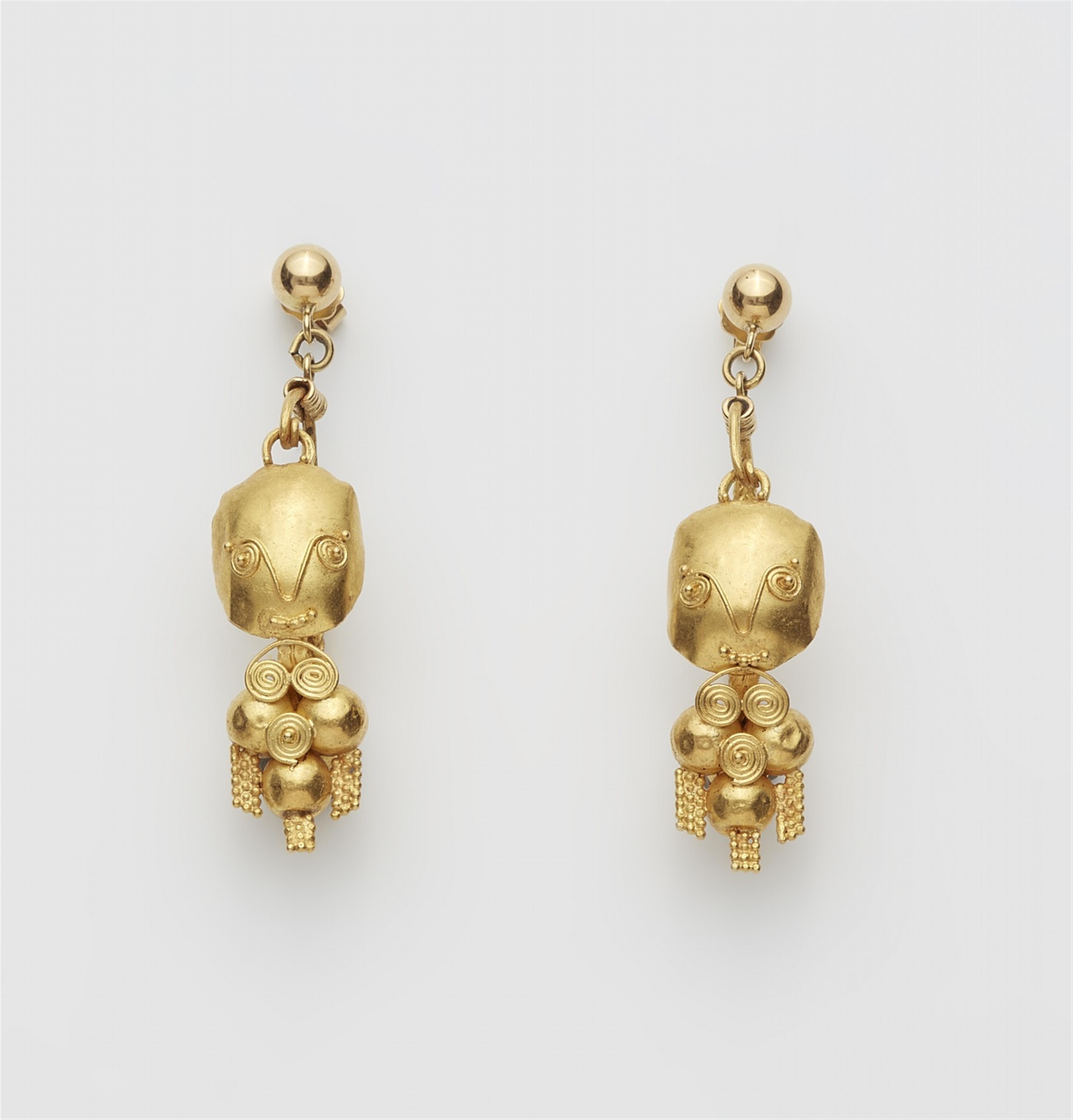 A pair of 22k gold drop earrings in the Antique revival style - image-1