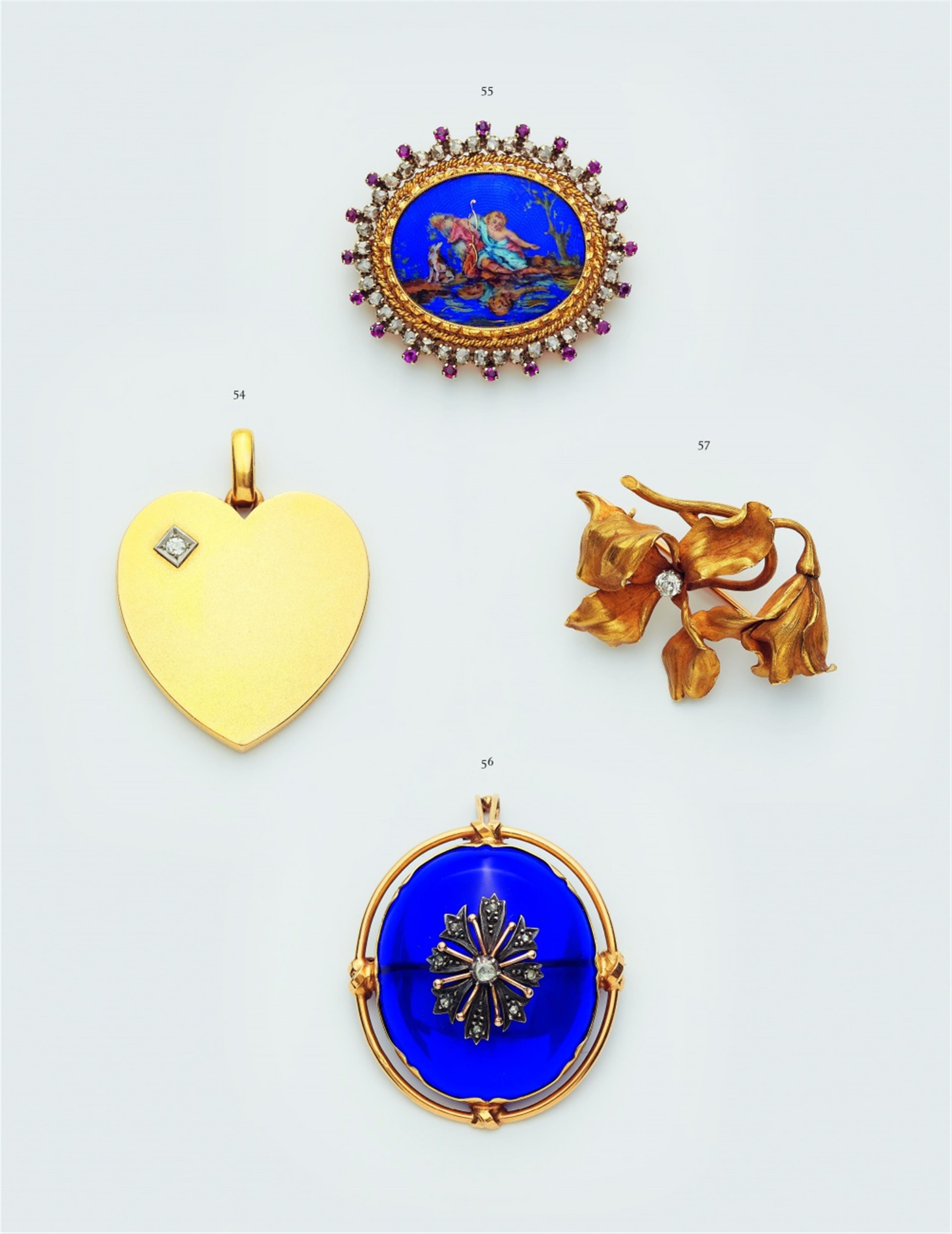 A 14k gold pendant brooch with a blue paste cabochon - image-3