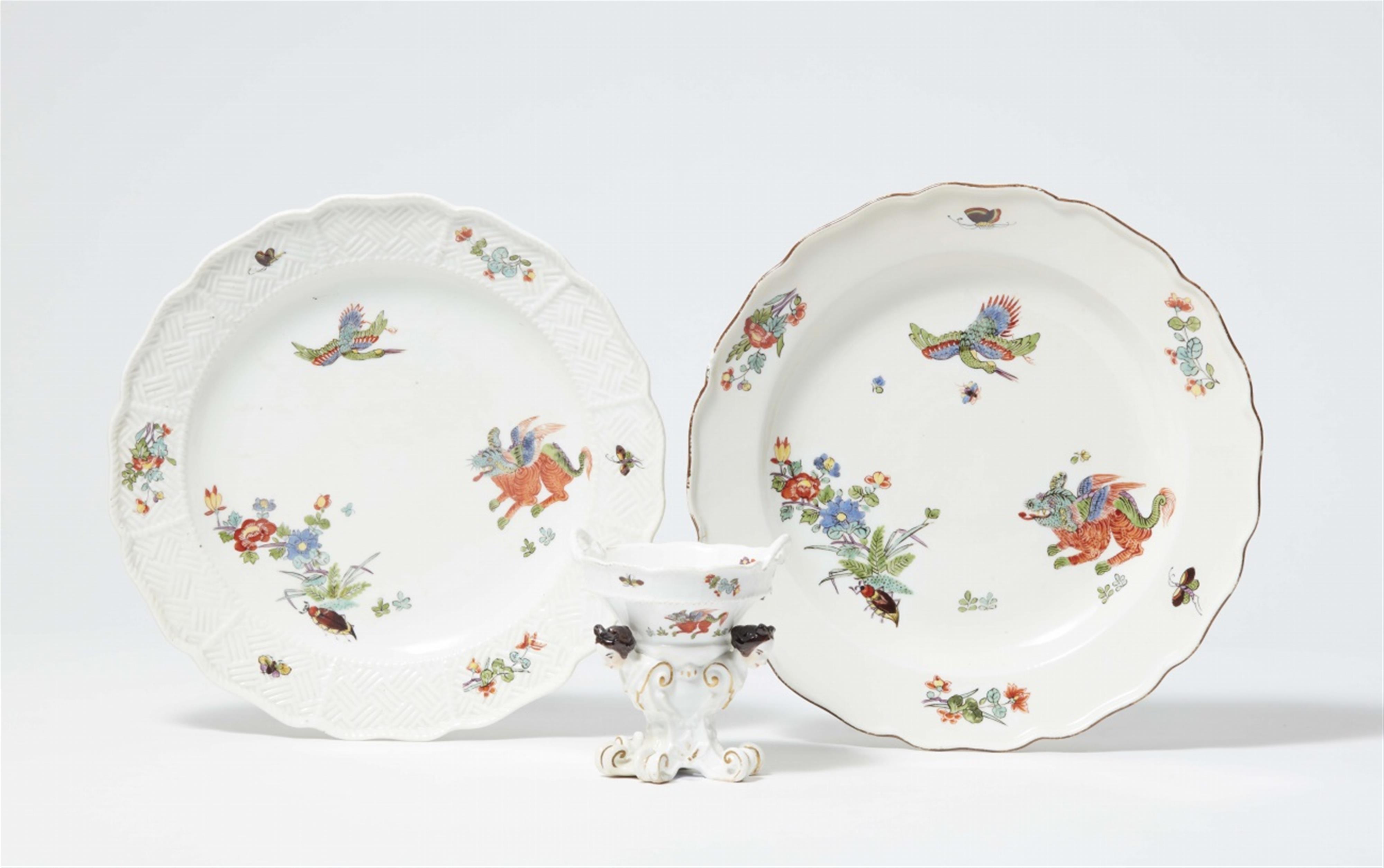 Two Meissen porcelain plates and a salt with Chi-lin motifs - image-1