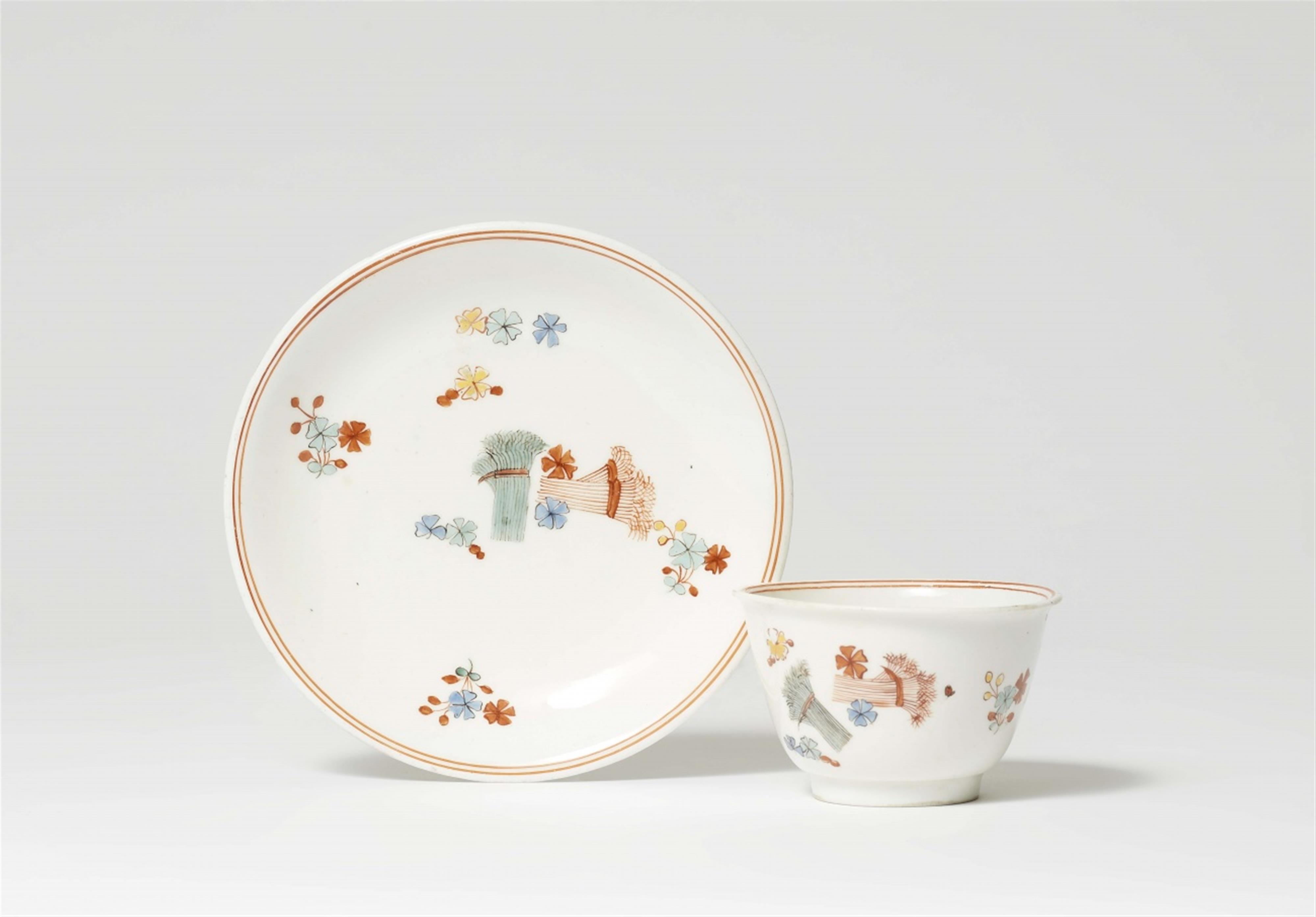 A Meissen porcelain cup and saucer with rice straw motifs - image-1