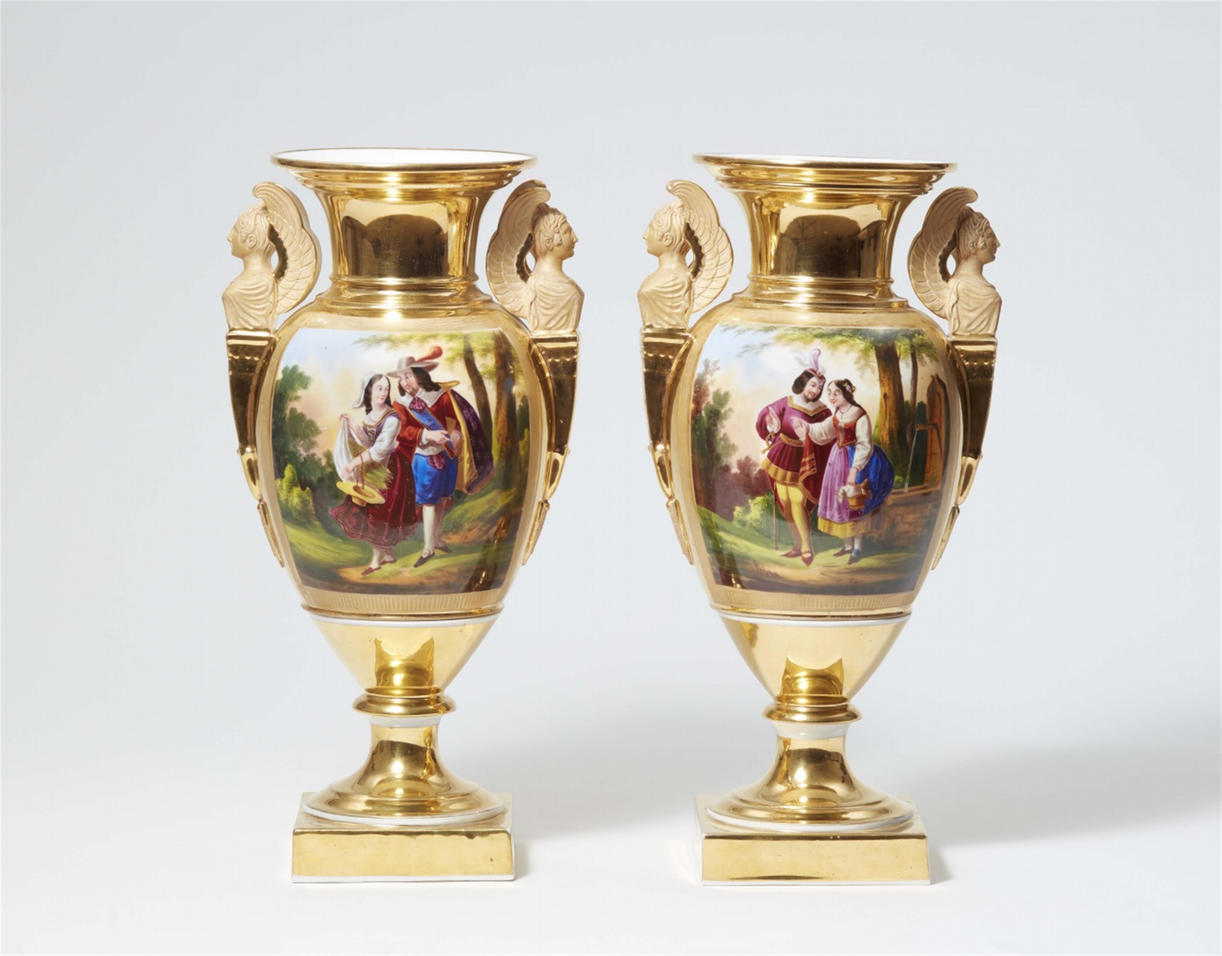 A pair of Parisian porcelain vases with genre scenes - image-1