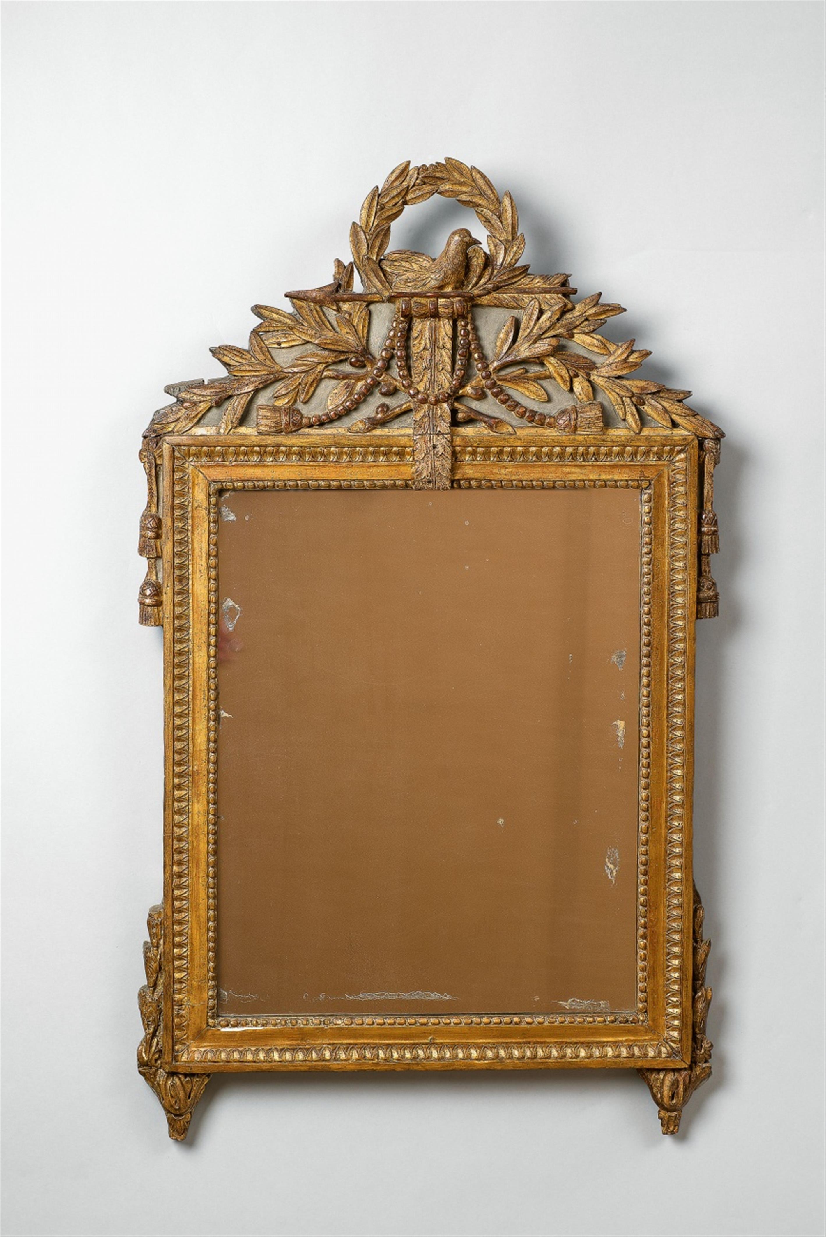 A French Louis XVI carved beechwood mirror - image-1