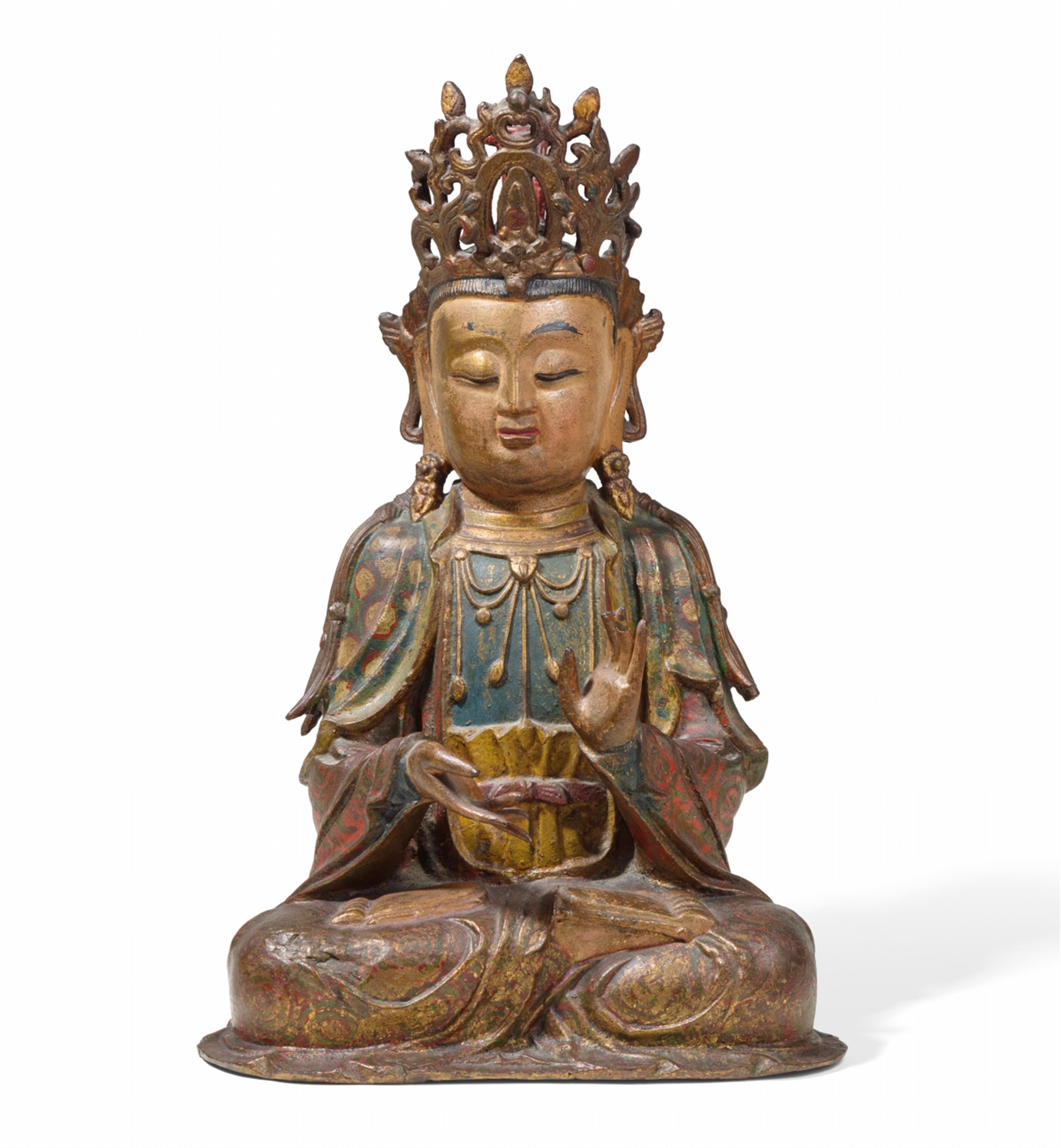 Figur eines Guanyin. Bronze mit farbiger Lackfassung. 17. Jh. - image-1