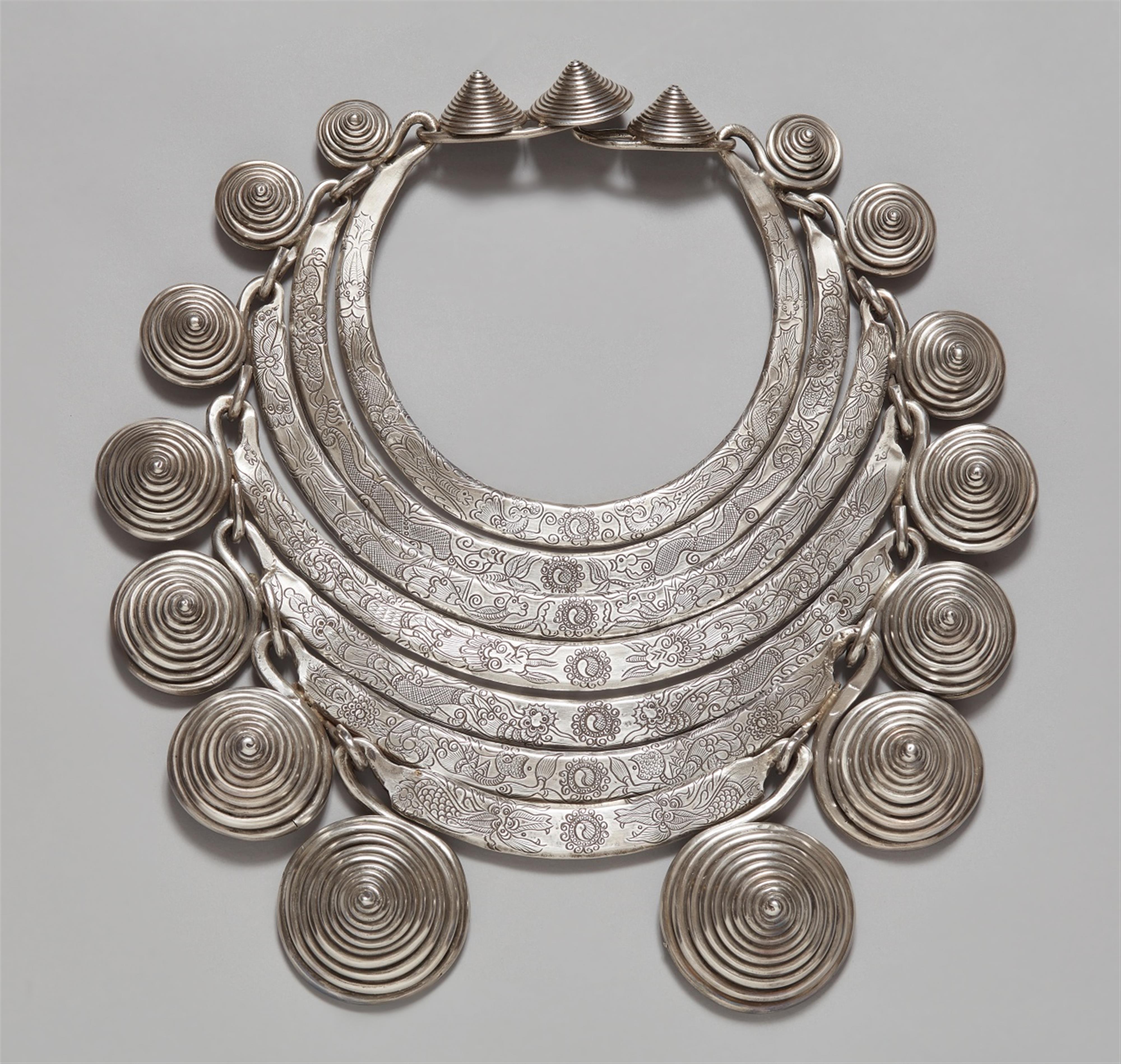 A large and heavy silver neck ornament of the Dong tribe. Southern China, Guangxi province. 1960s - image-1