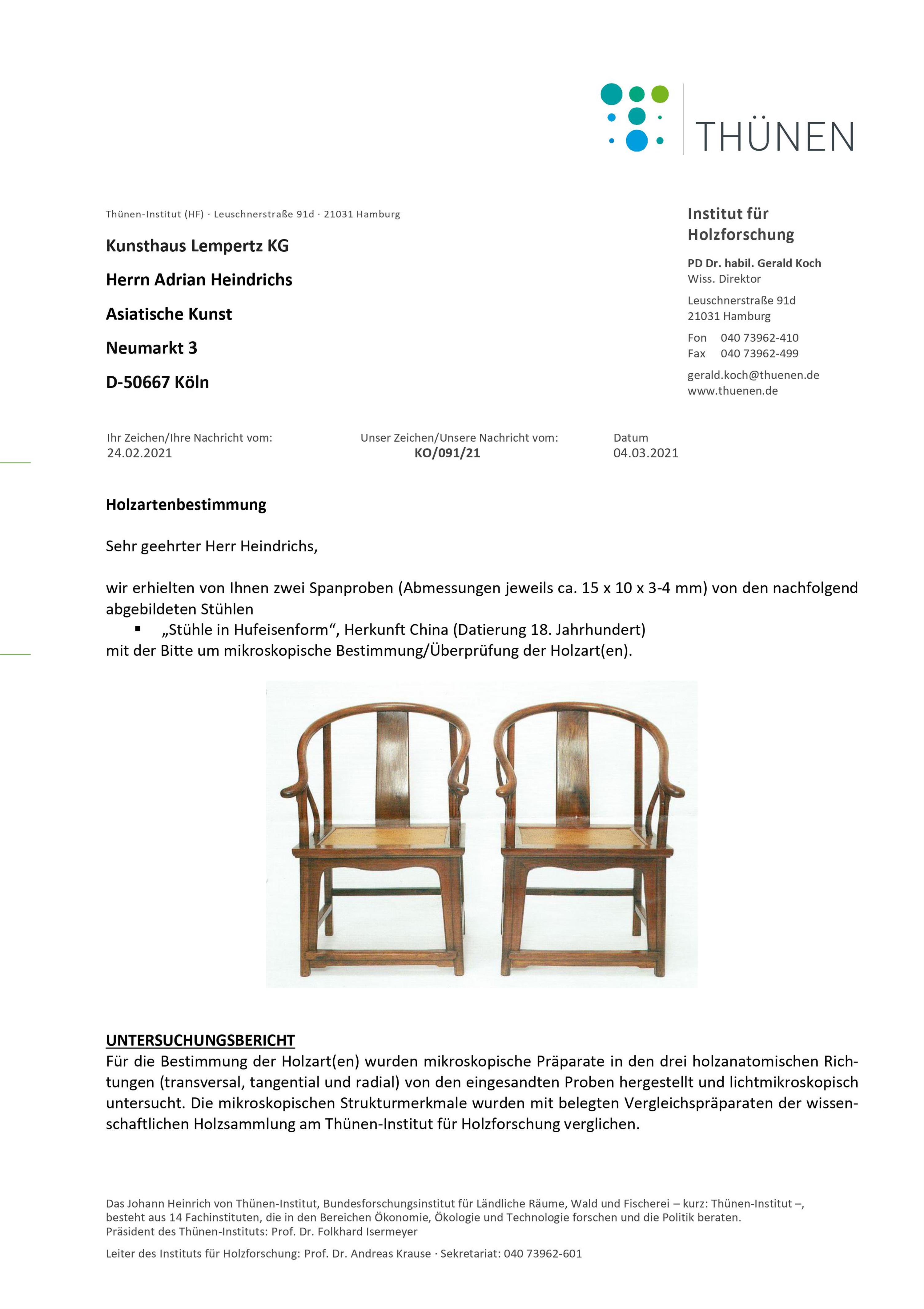 Paar Stühle mit hufeisenförmiger Lehne. Huanghuali. 18./19. Jh. - image-2