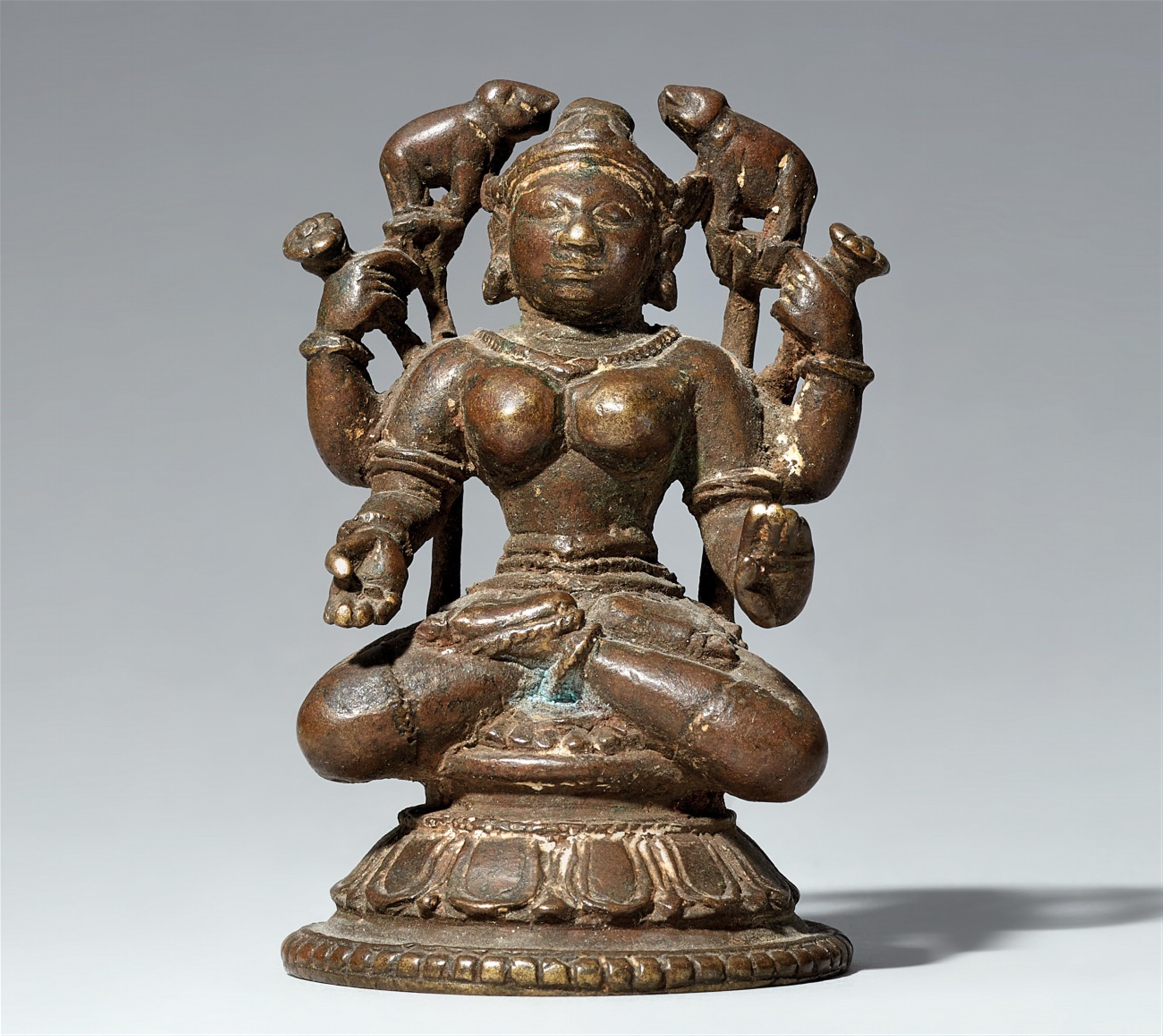 An Orissa copper alloy figure of Gaja Lakshmi. Eastern India. 18th/19th century - image-1