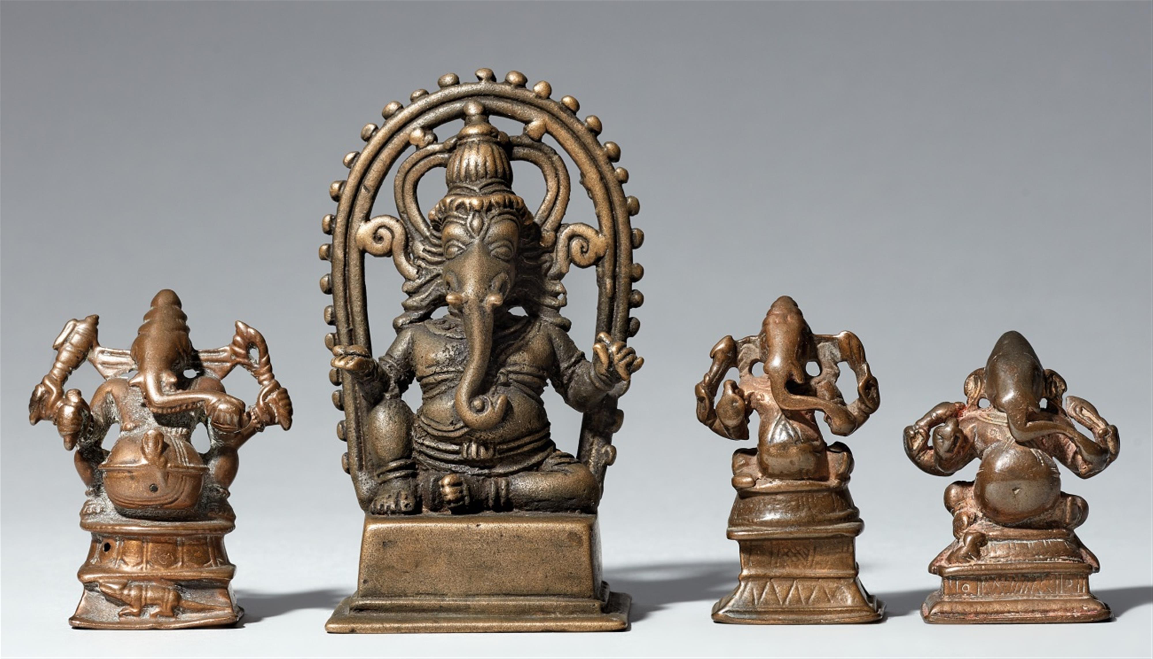 Four small Central and South Indian copper alloy figures of Ganesha. 19th/20th century - image-1