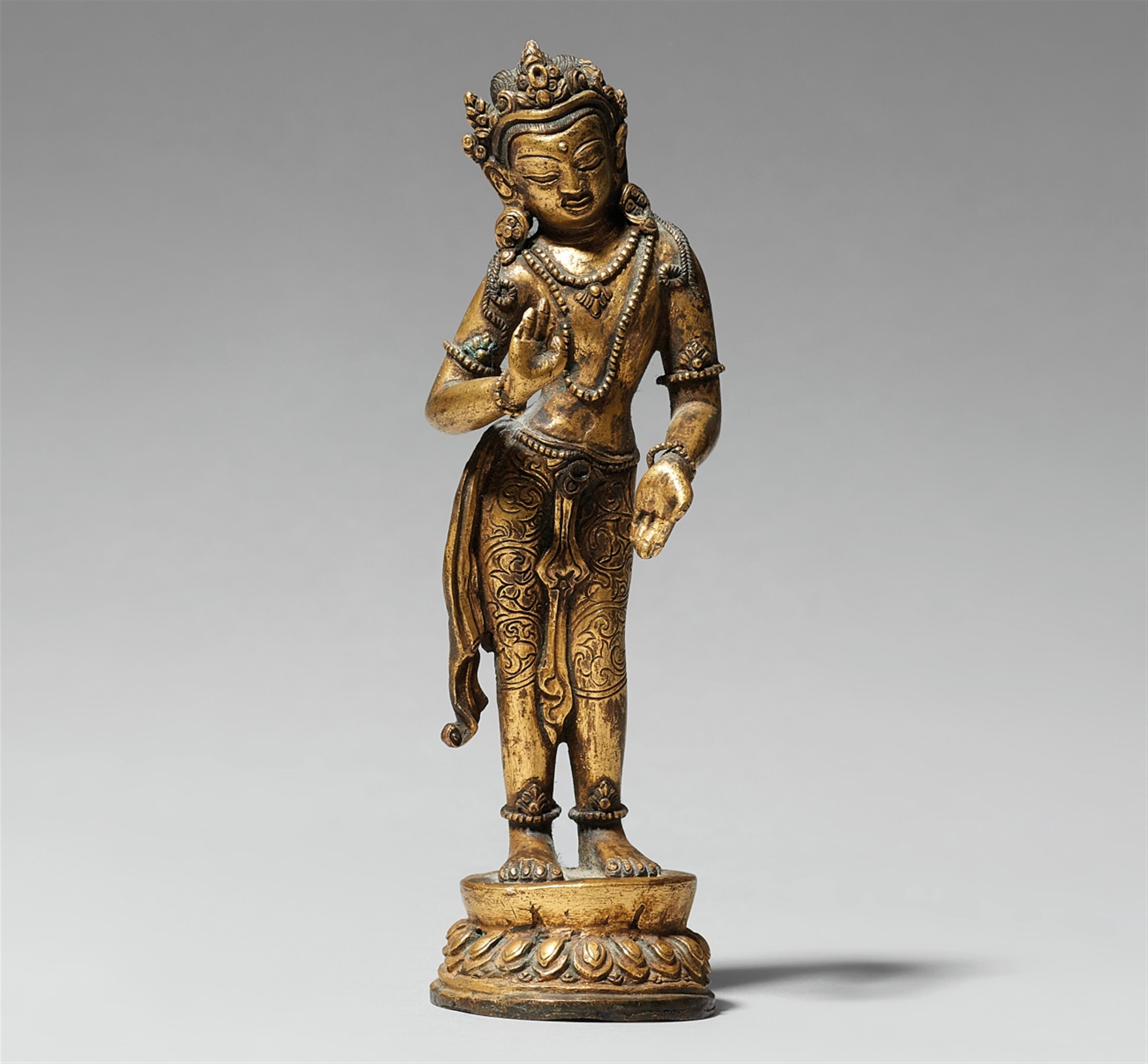 A Nepalese gilt bronze figure of a bodhisattva. 17th/18th century - image-1