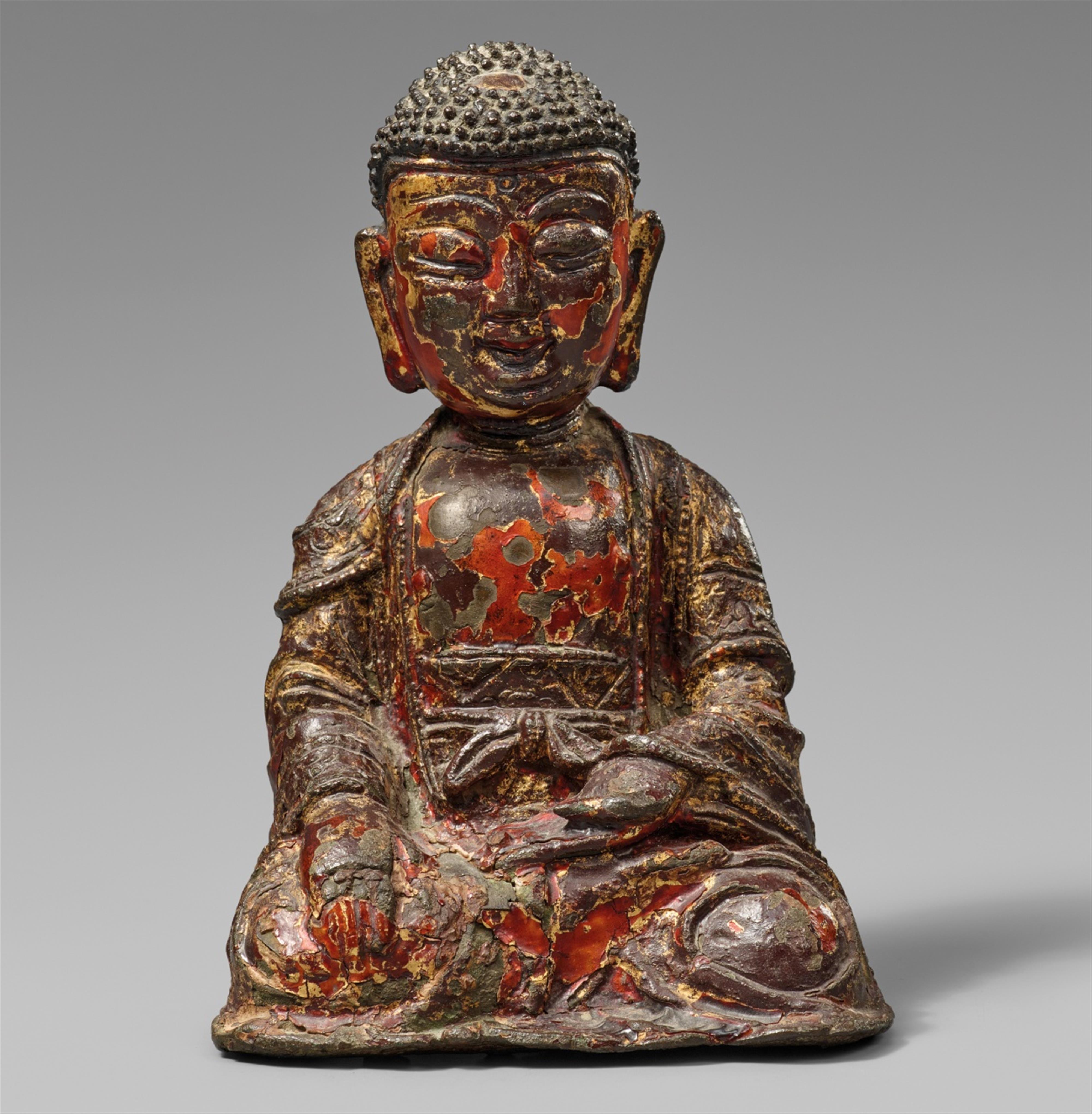 Buddha Shakyamuni. Bronze mit vergoldeter Lackfassung. Ming-Zeit, 16./17. Jh. - image-1