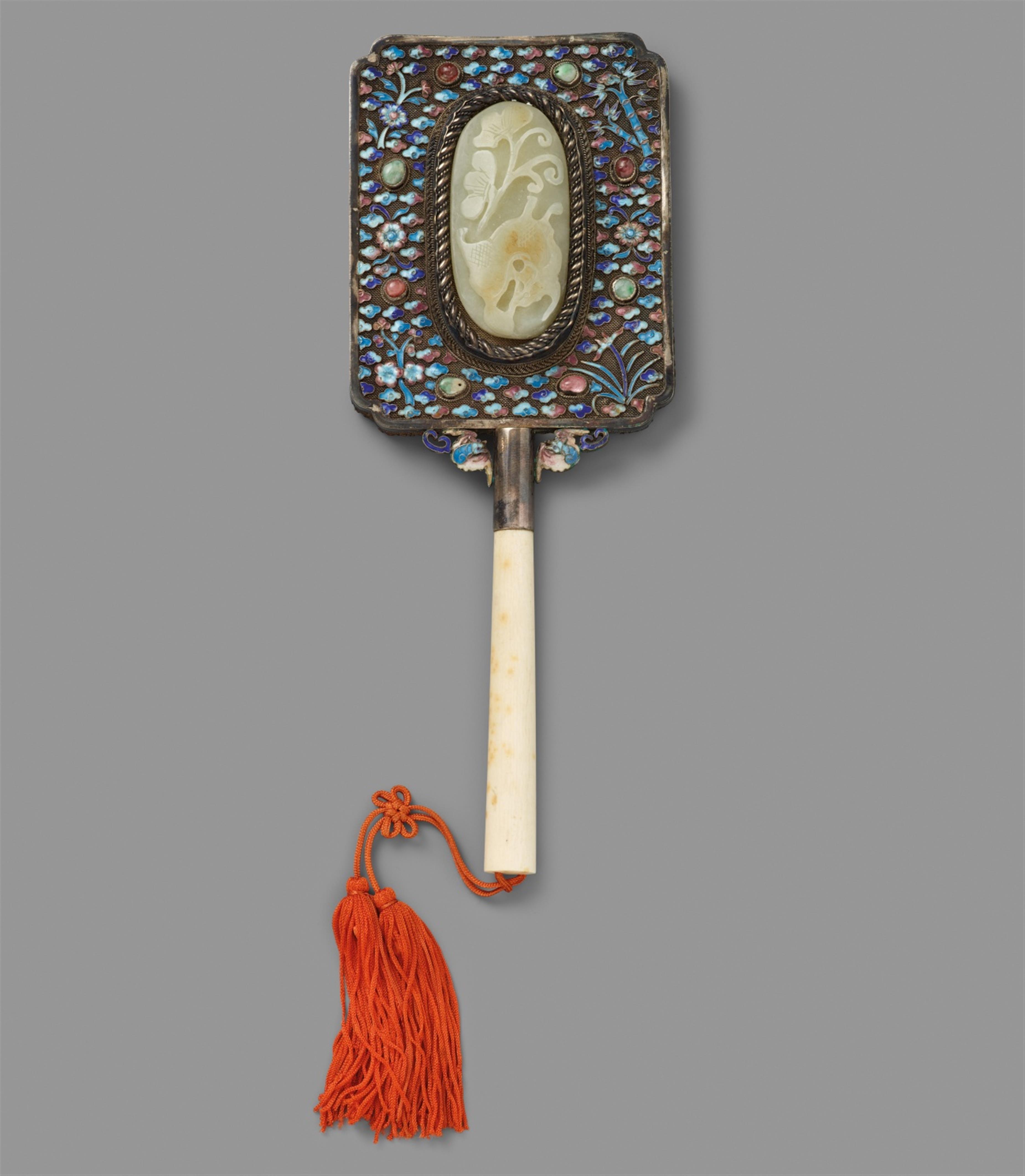 A silver mirror with an ivory handle. Late 19th century - image-1