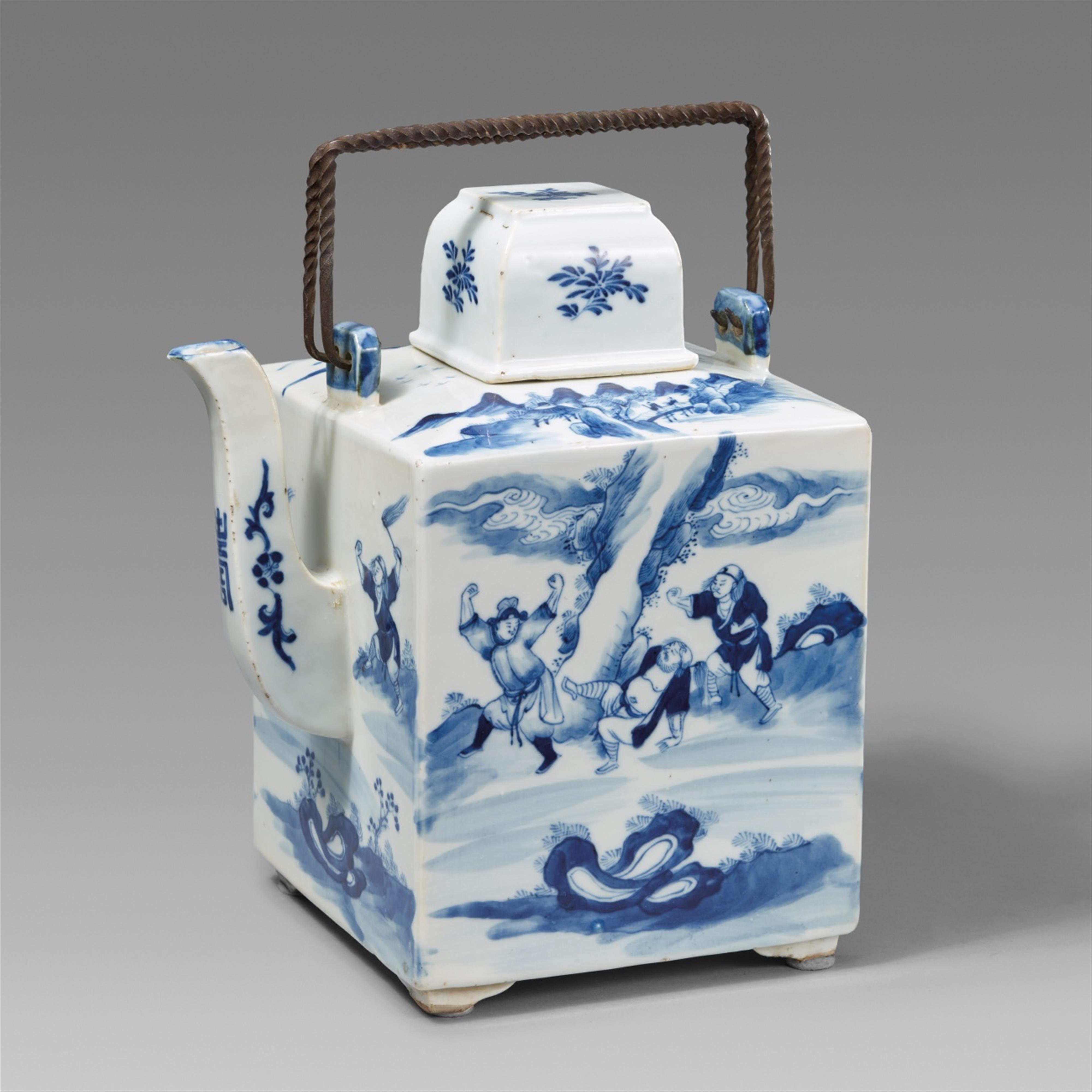 A large blue and white teapot and cover. 19th century - image-1