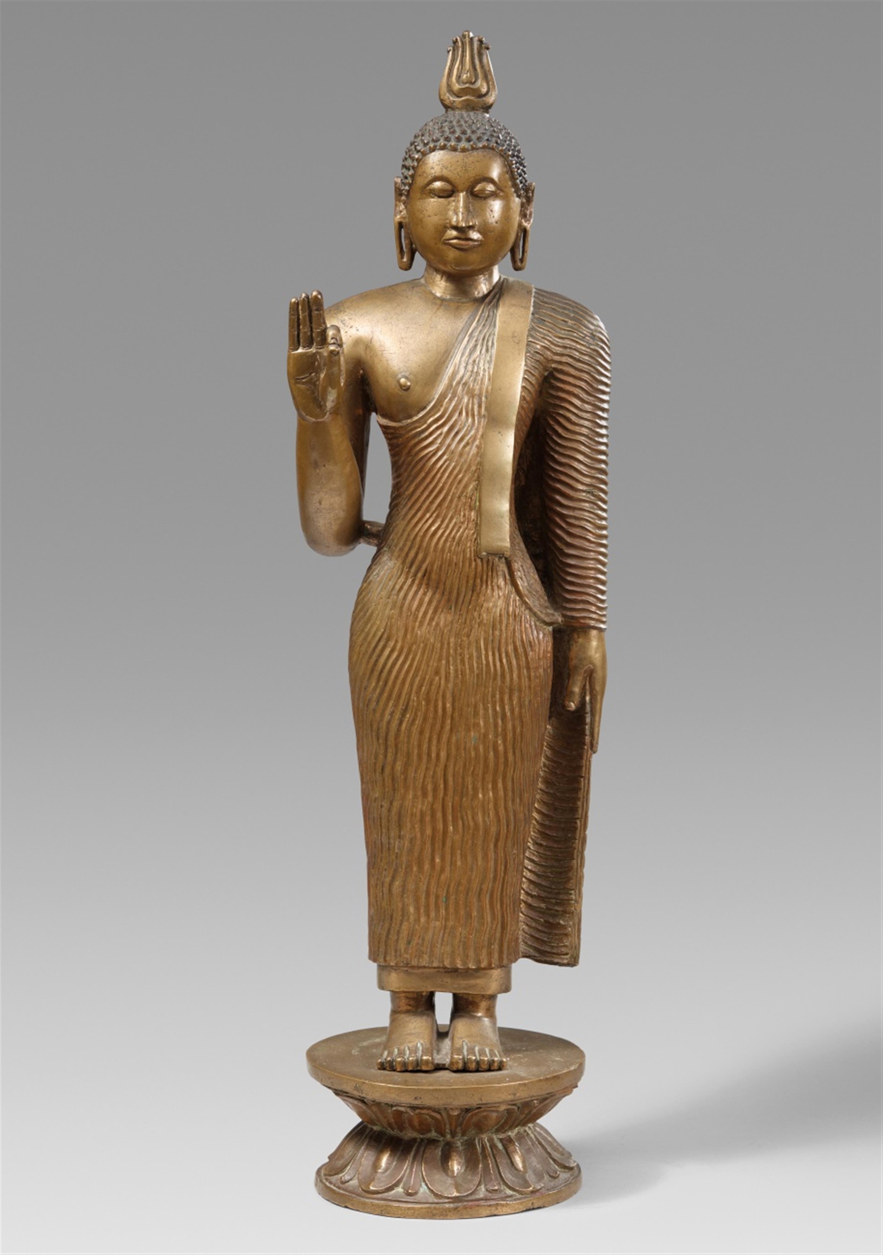 A tall Sri Lankan copper alloy figure of Buddha Shakyamuni. 18th/19th century - image-1