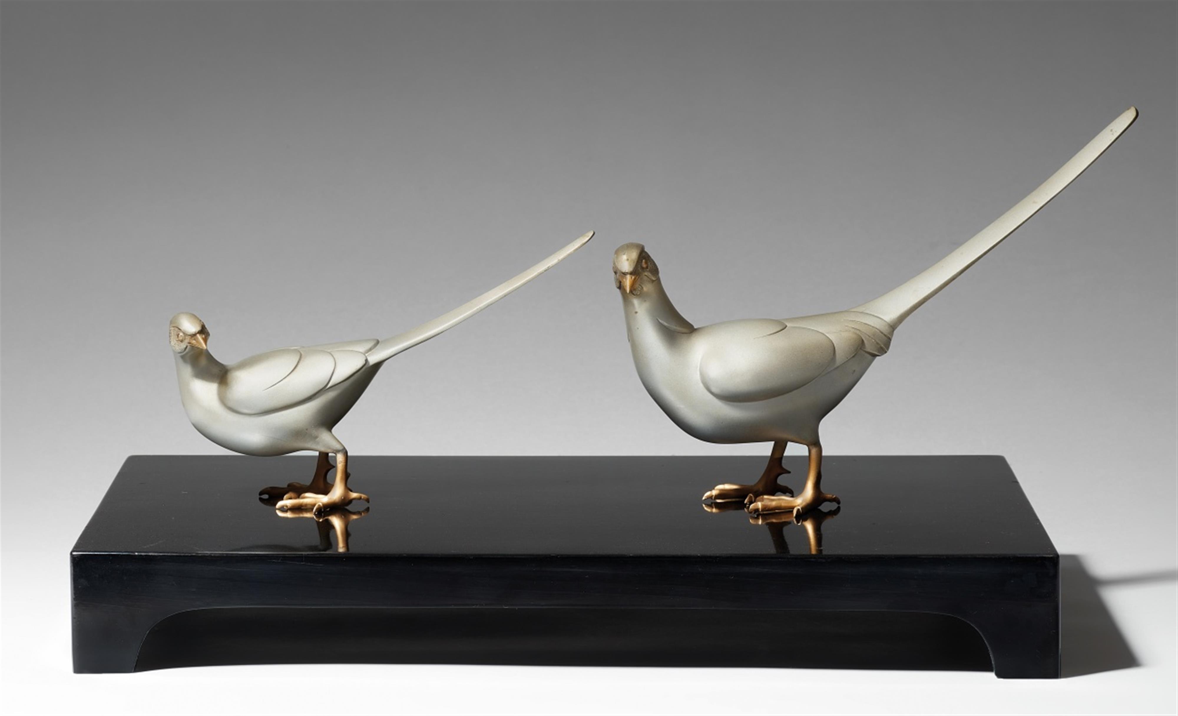 A silvery bronze pair of pheasants. Mid-20th century - image-1