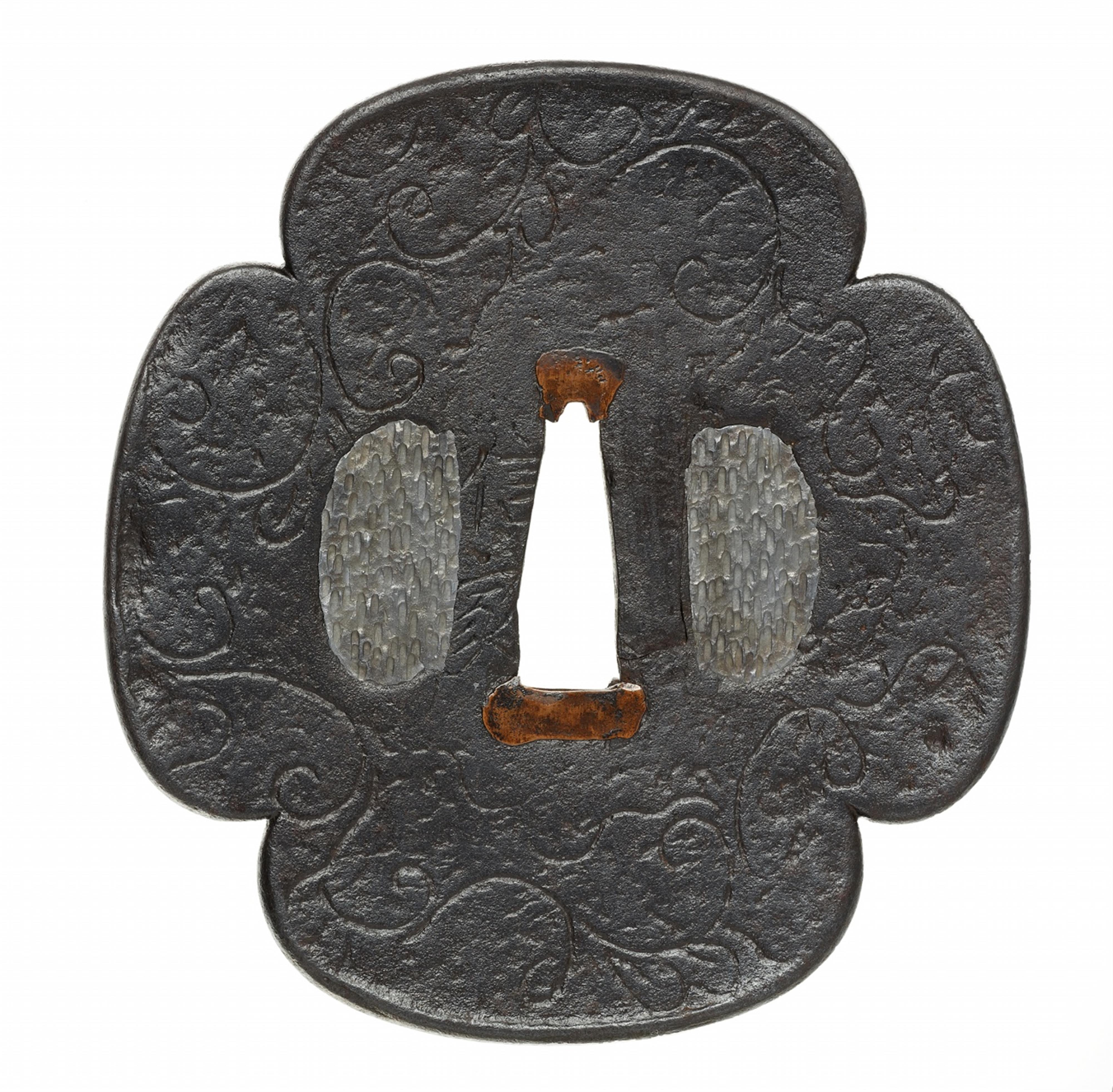 A Nobuie iron tsuba. Edo period, around 1600 - image-1