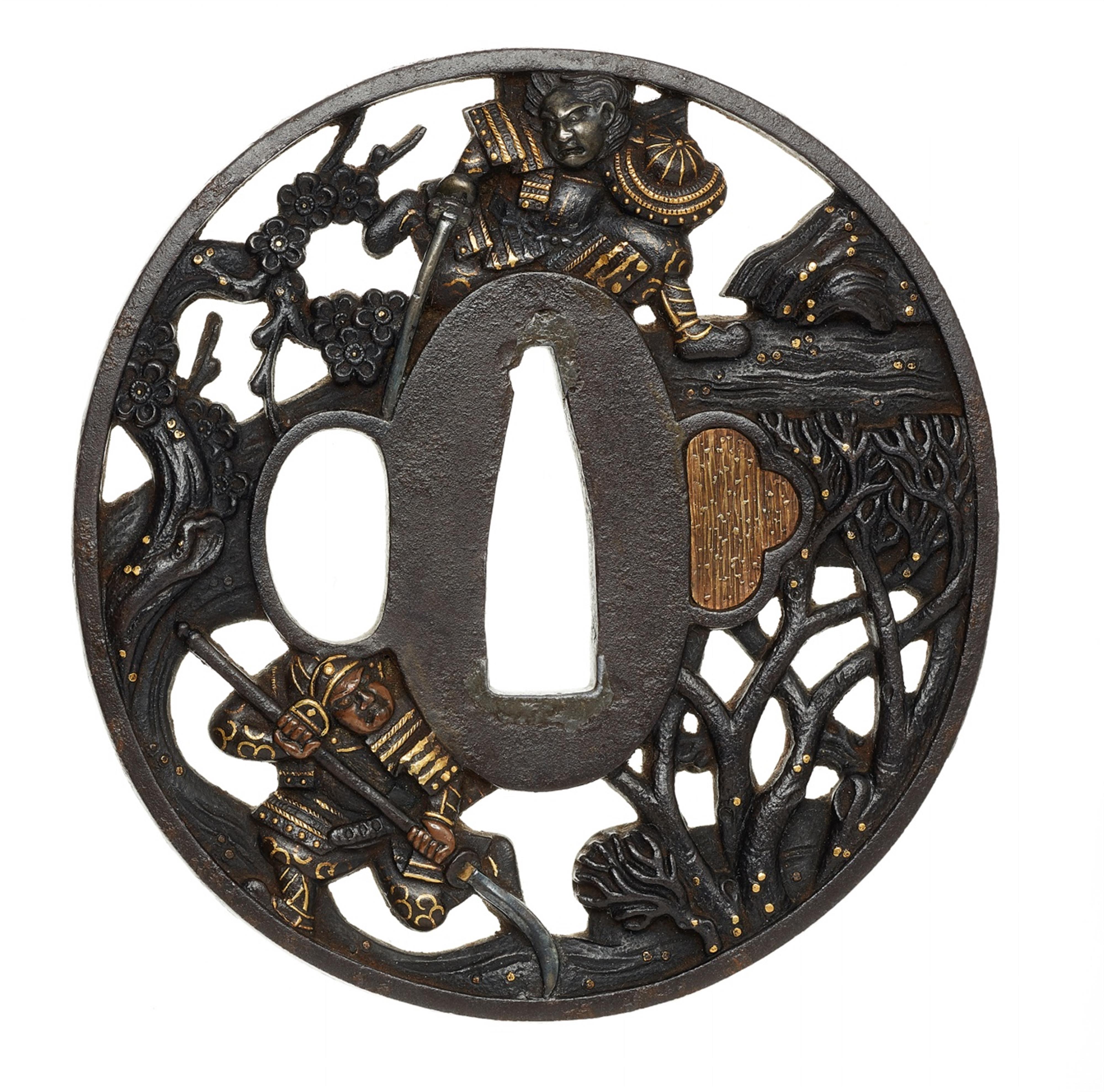 A Tetsugendô Shôraku attributed iron tsuba. Edo period, second half 18th century - image-1