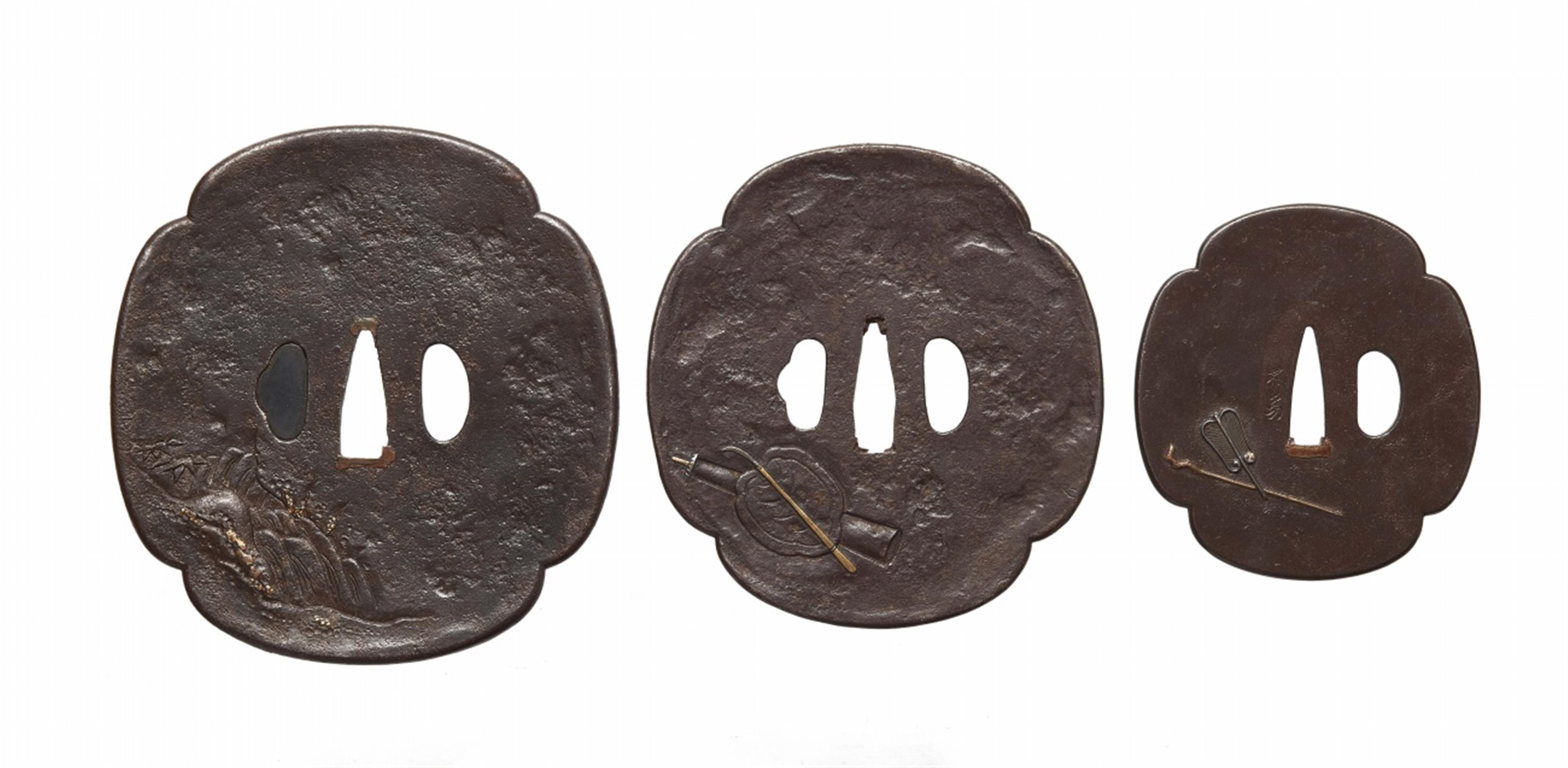 A pair of large iron daishô tsuba and one iron tsuba. 19th century - image-2