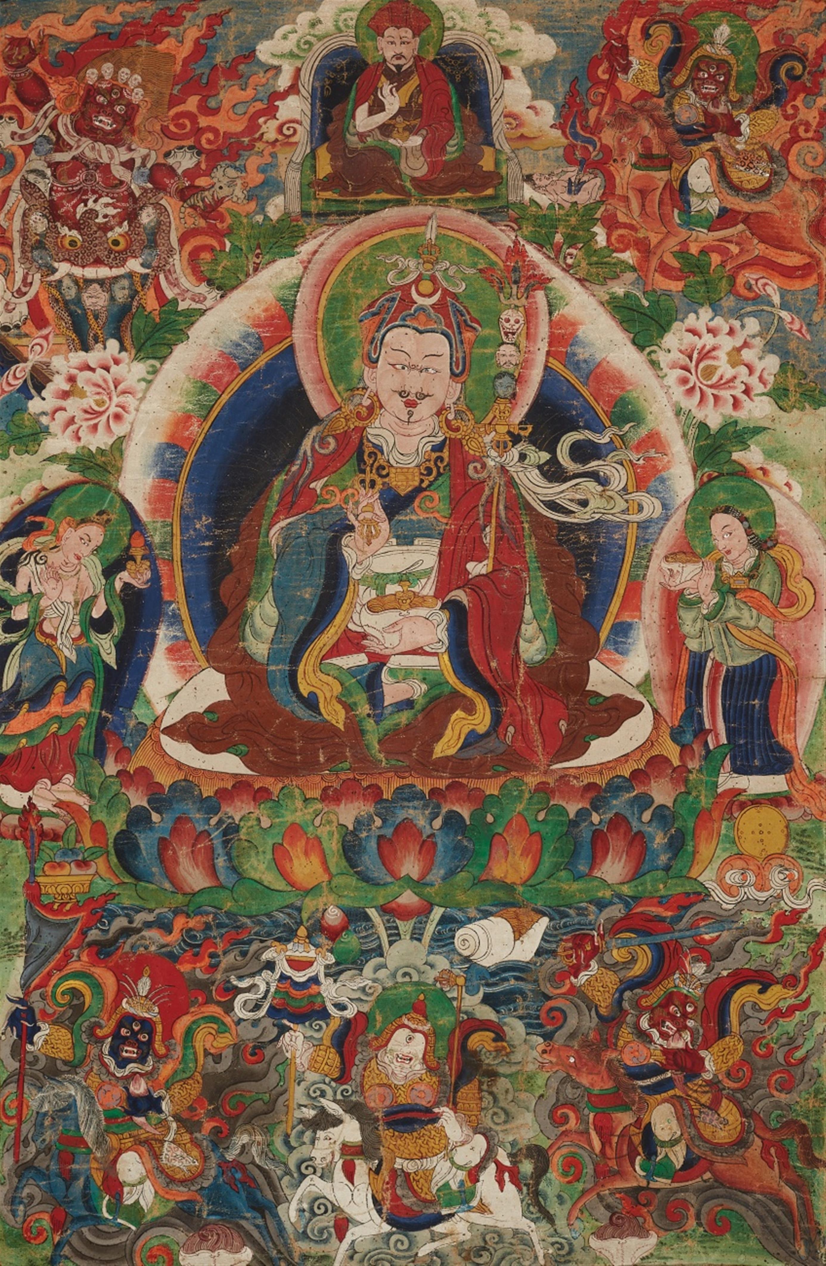 A Tibetan or Bhutanese thangka of Padmasambhava. 19th century - image-1