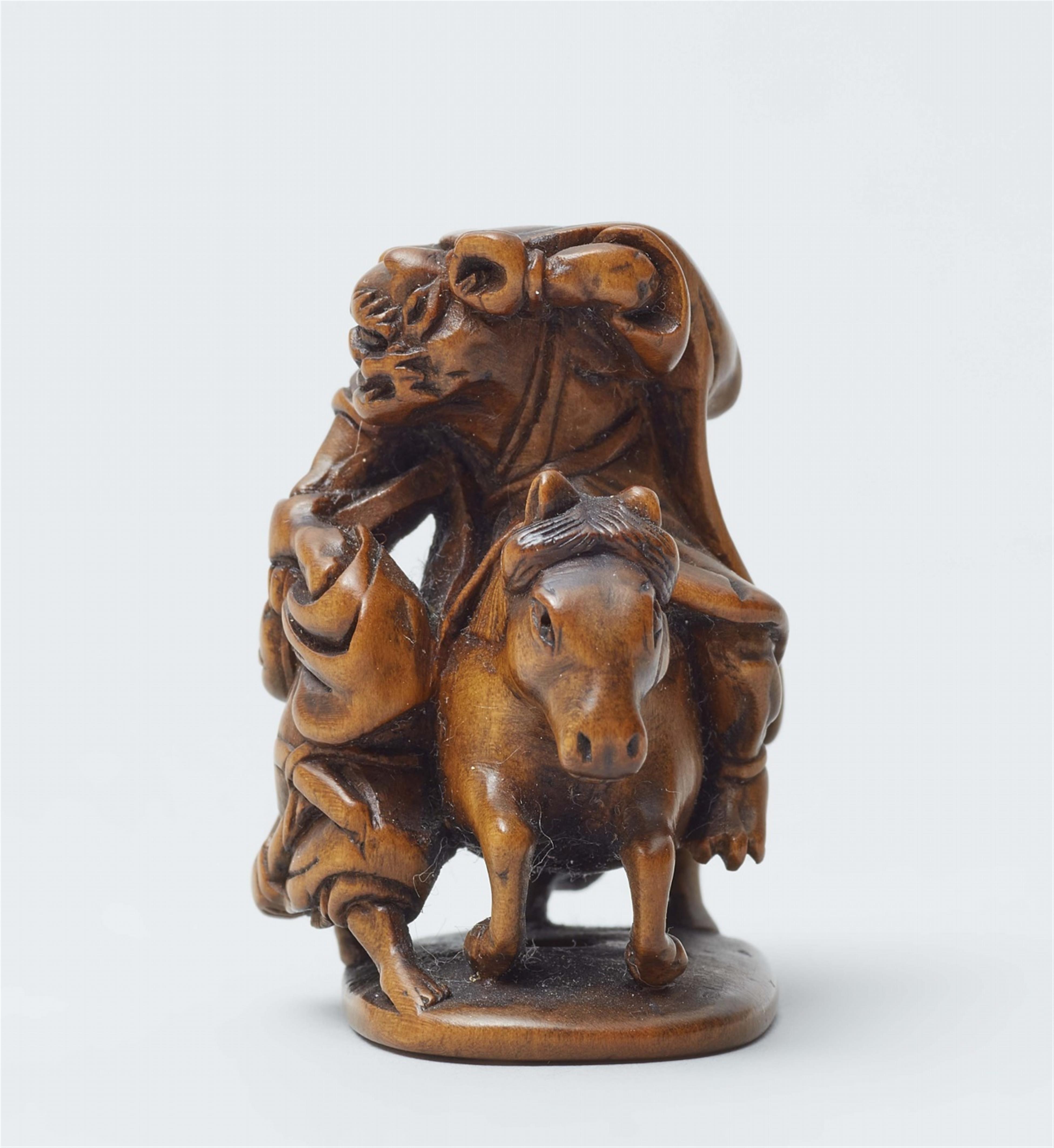 A boxwood netsuke of Watanabe no Tsuna. Mid-19th century - image-4