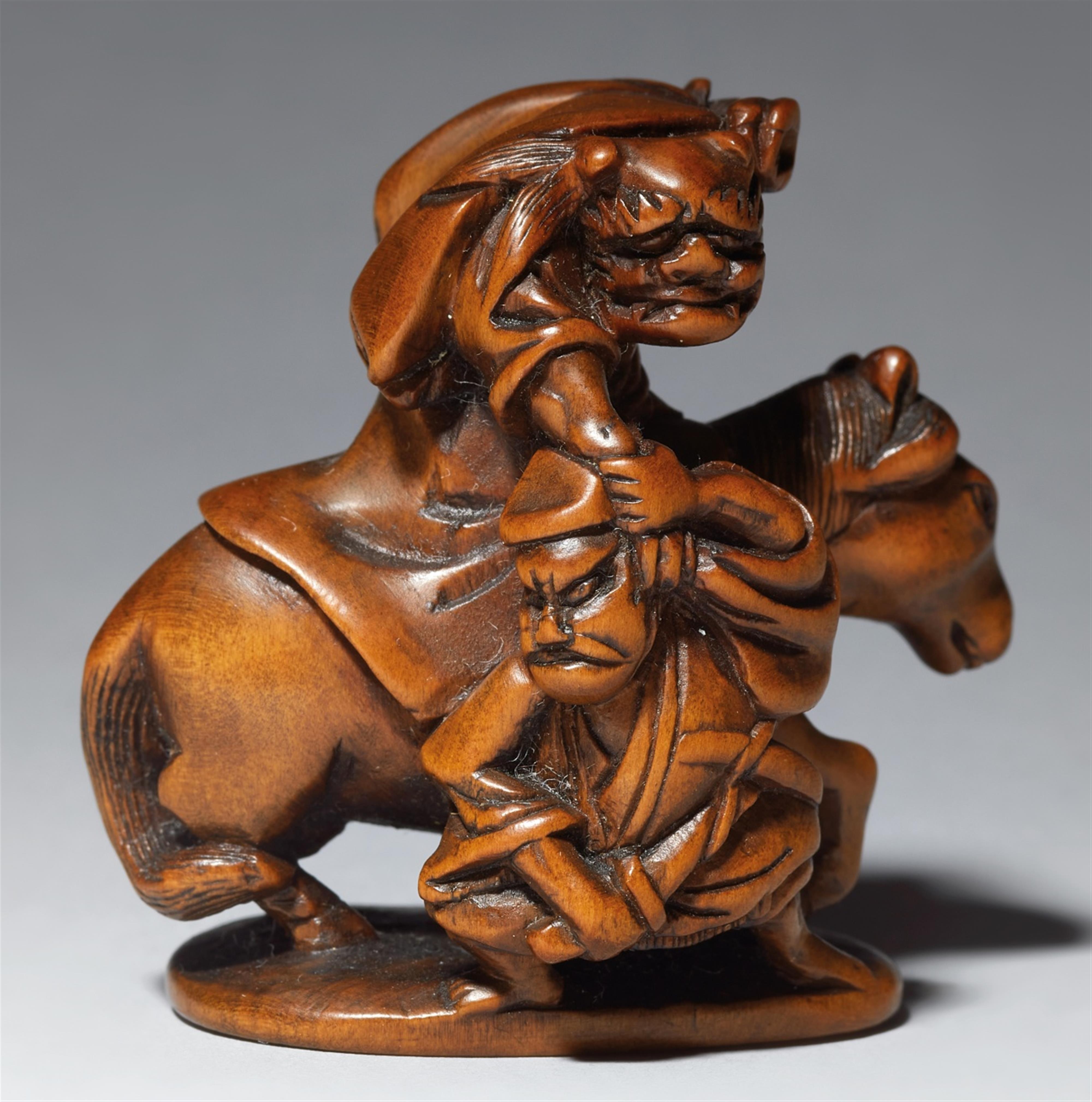 A boxwood netsuke of Watanabe no Tsuna. Mid-19th century - image-1