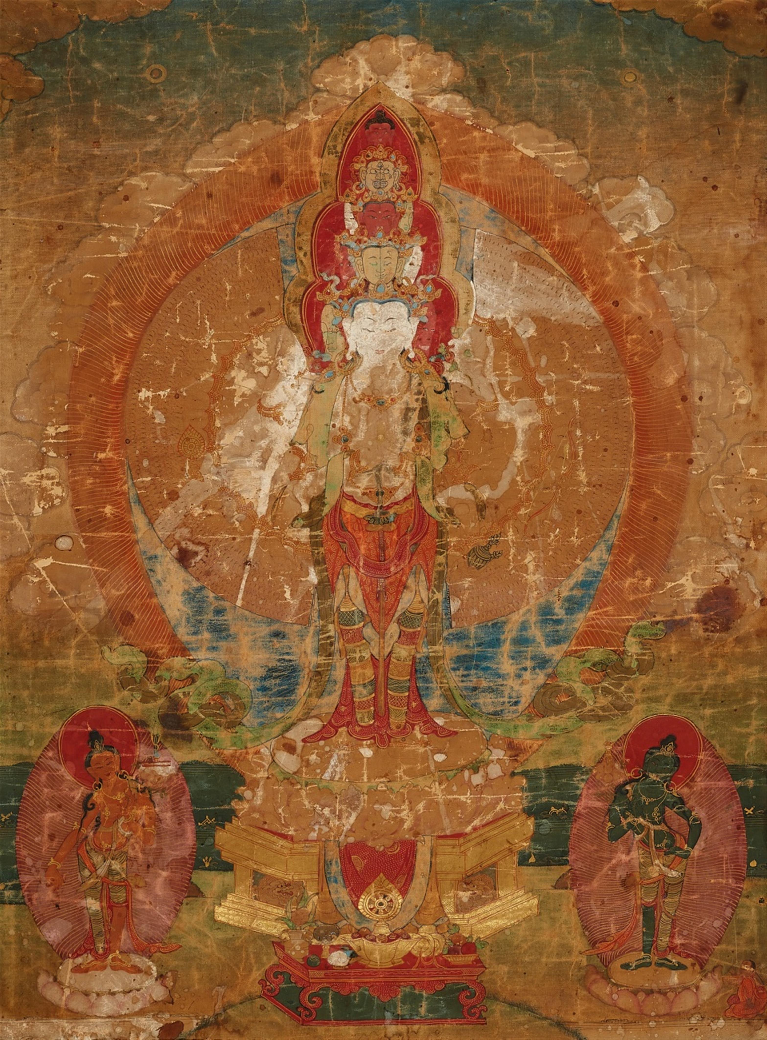 Thangka des elfköpfigen und tausendarmigen Avalokiteshvara. Tibet. 18./19. Jh. - image-1