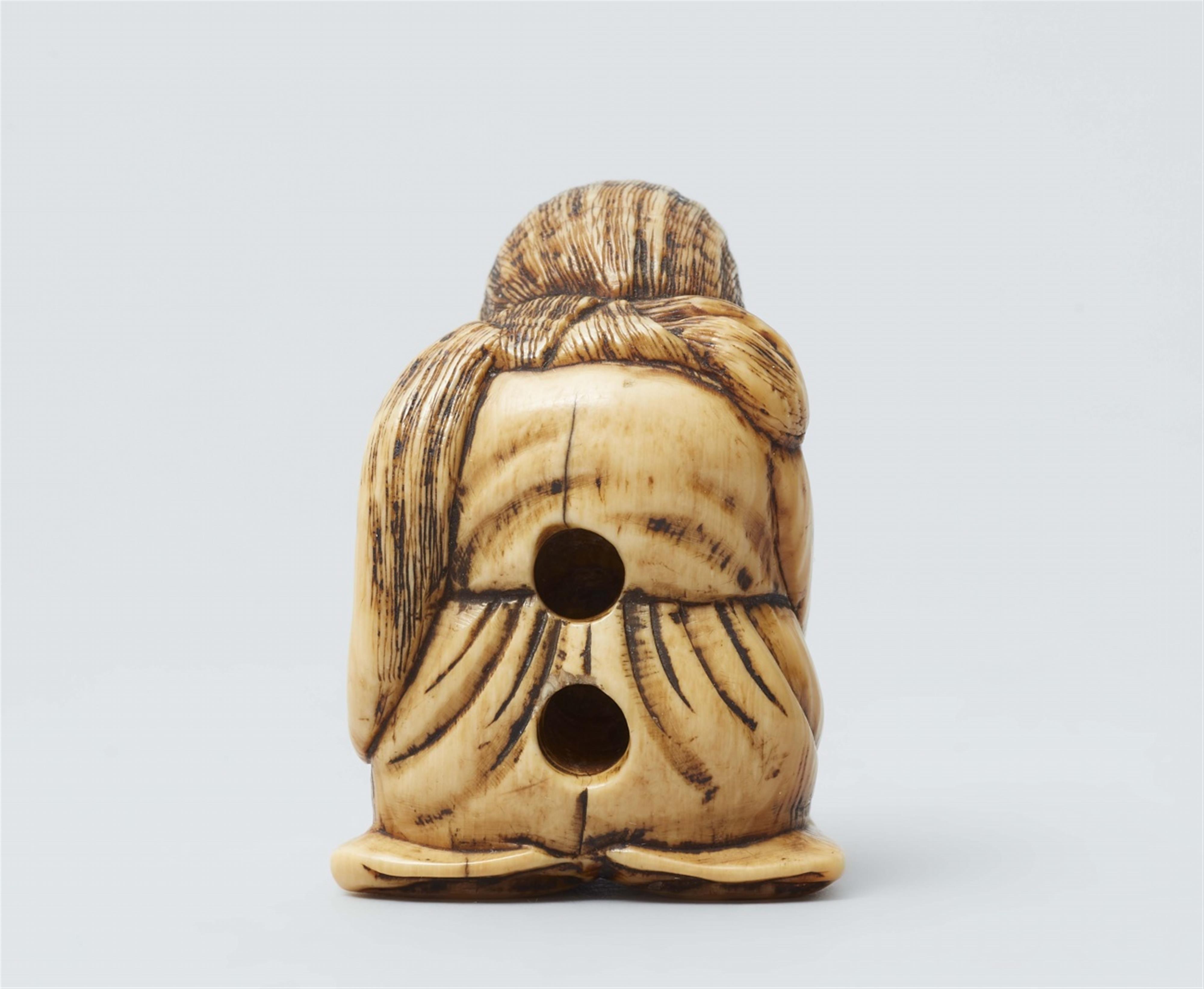 An ivory Shunga netsuke of an Okame. Early 19th century - image-3