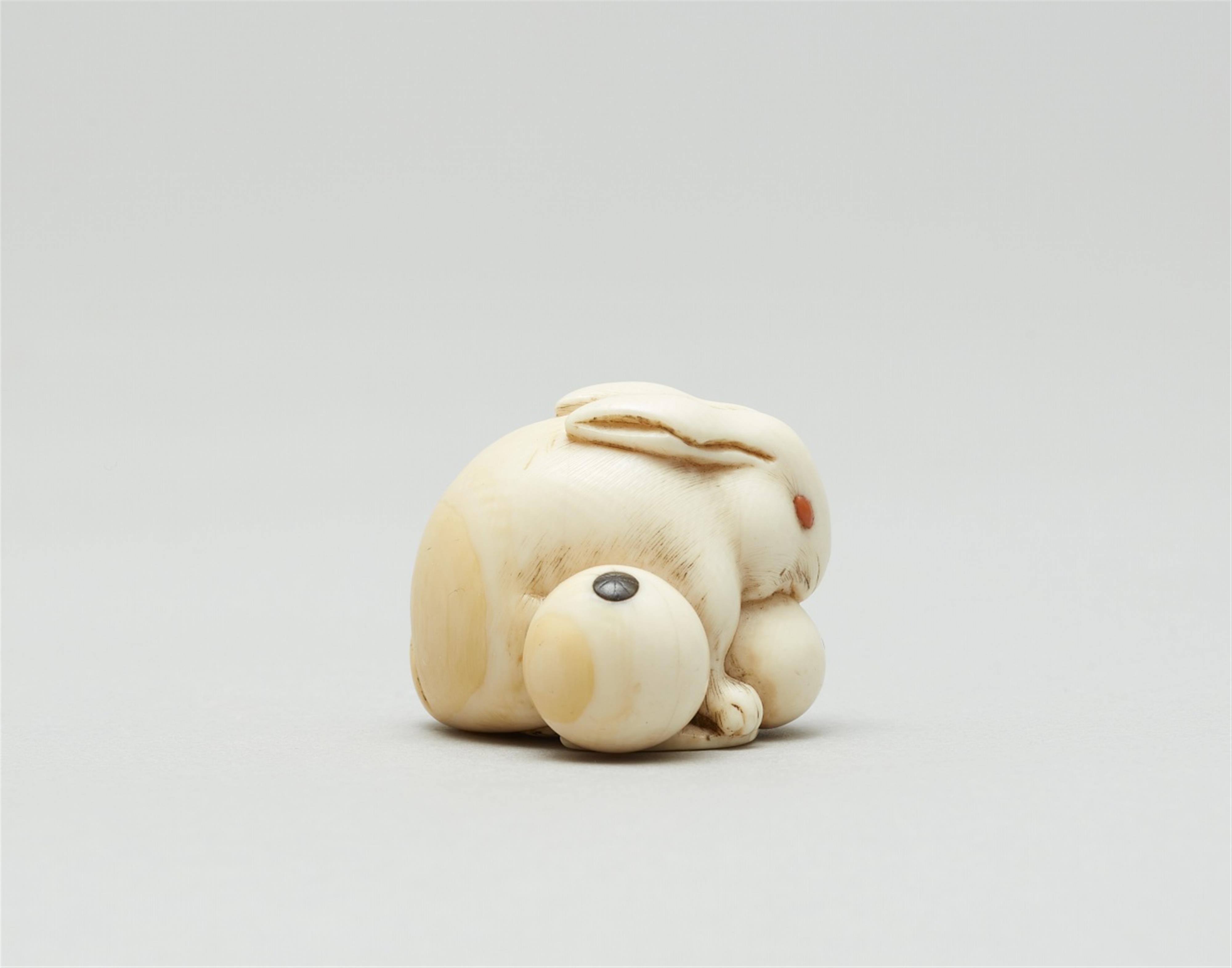 An ivory netsuke of a hare with a biwa-fruit. Second half 19th century - image-4