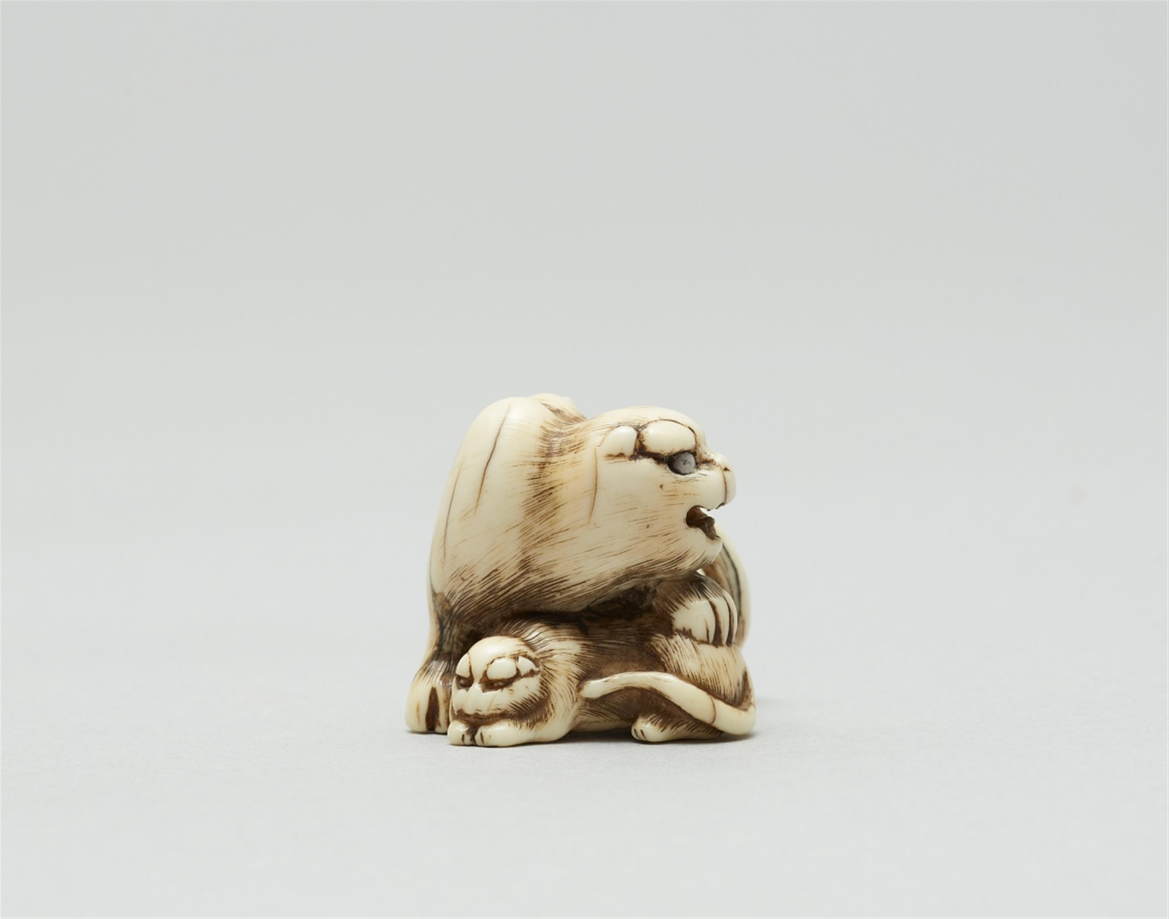 An ivory netsuke of a tiger with young. Mid-19th century - image-5