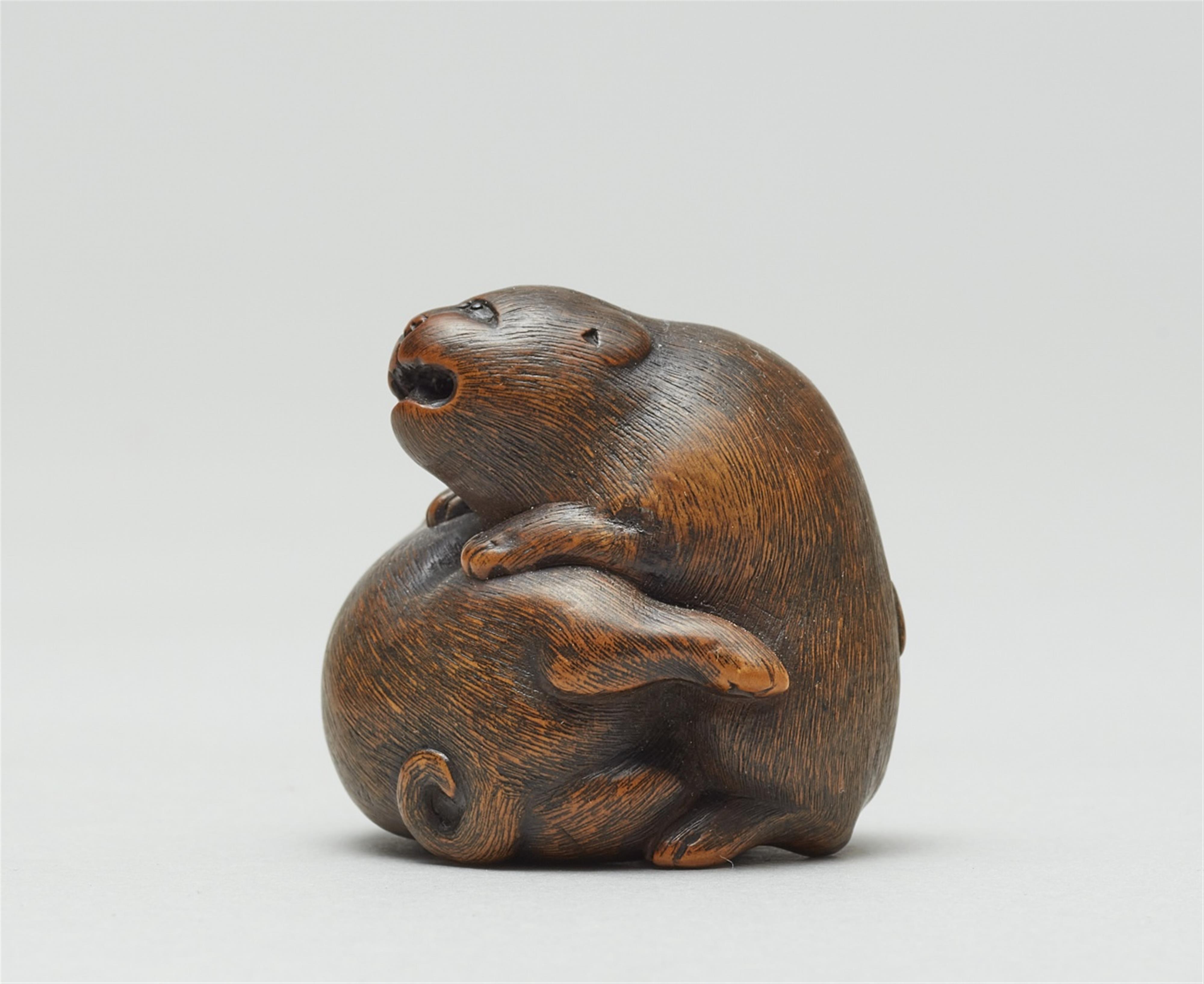 A boxwood okimono netsuke of two puppies. Second half 19th century - image-2