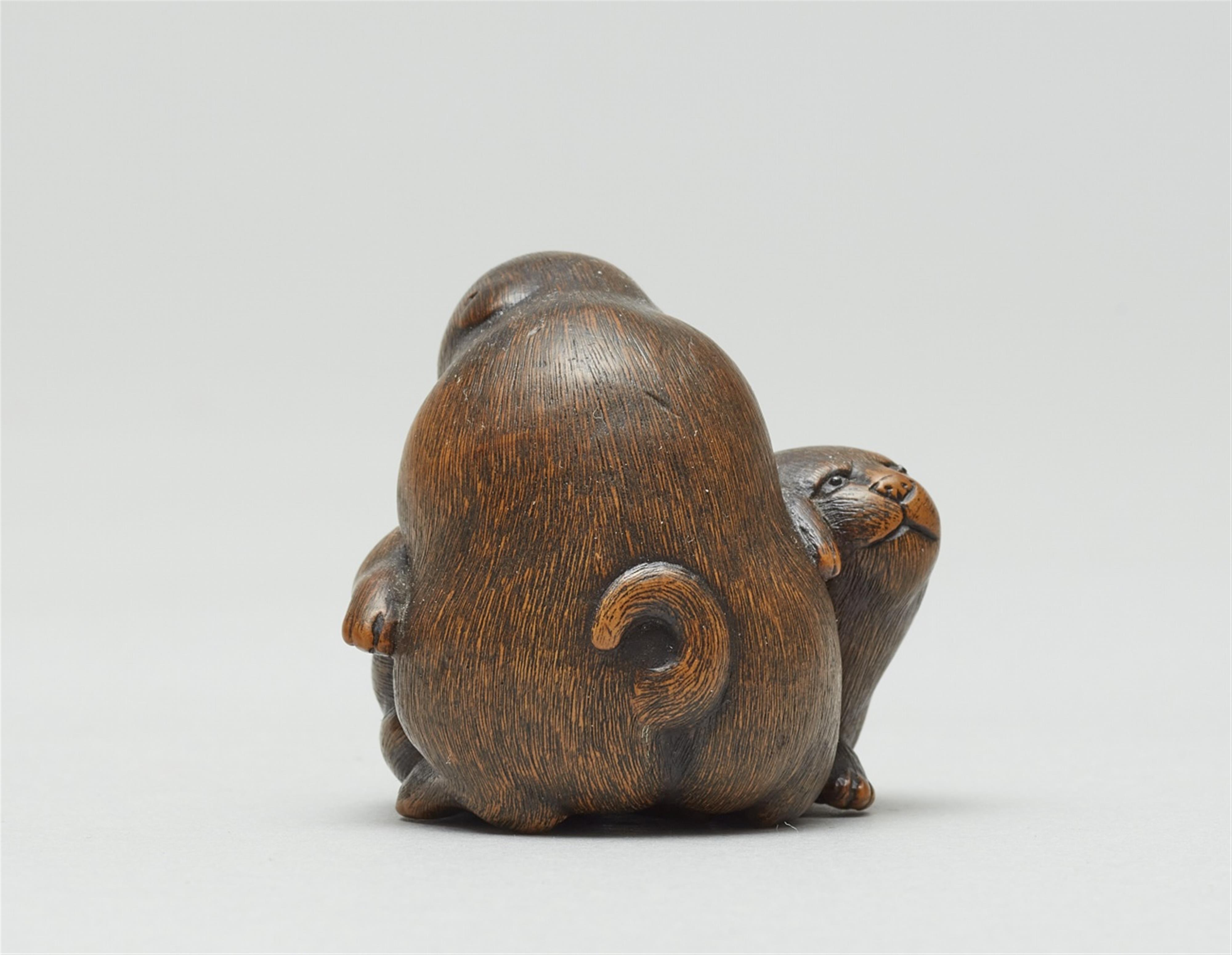 A boxwood okimono netsuke of two puppies. Second half 19th century - image-3