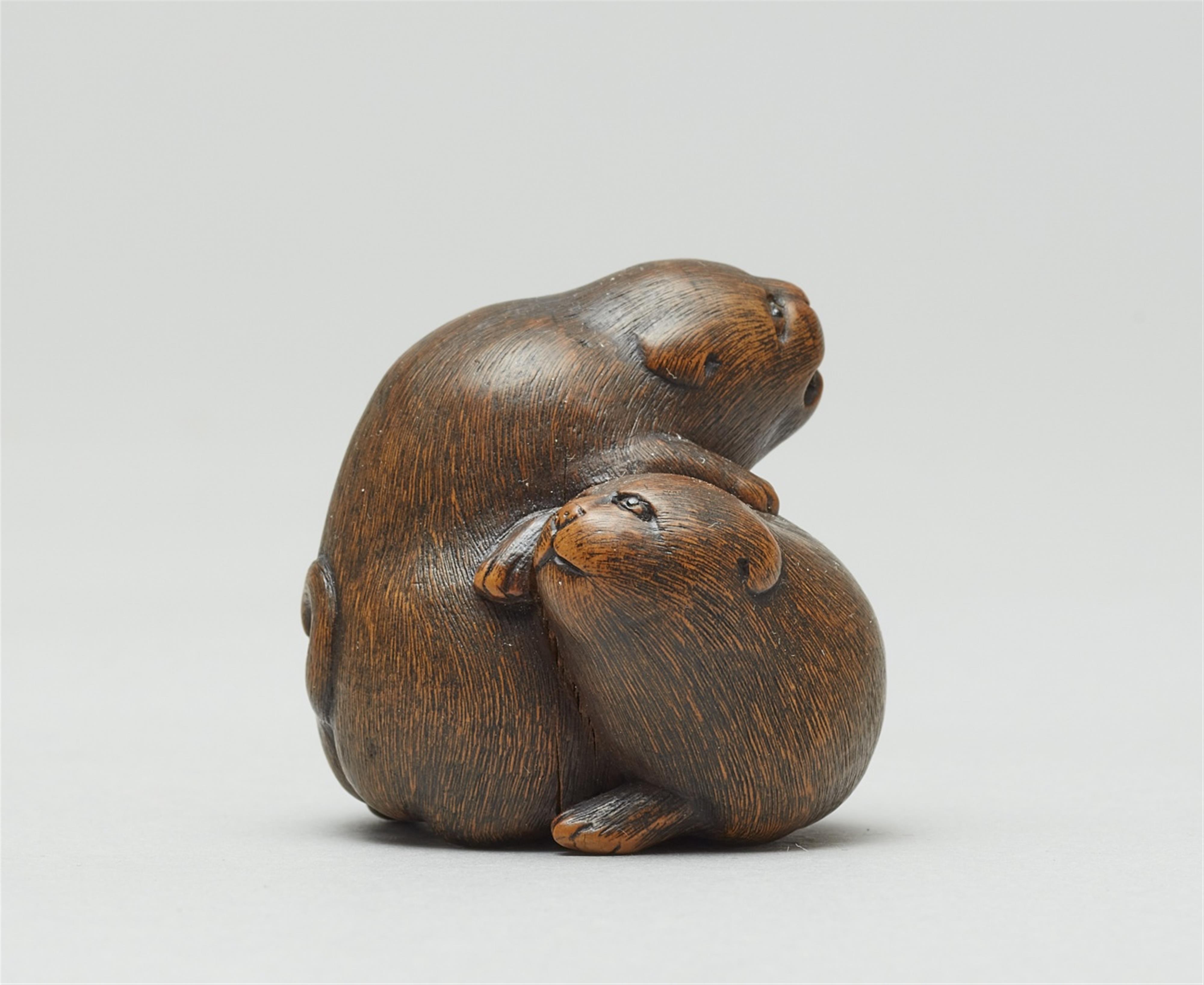 A boxwood okimono netsuke of two puppies. Second half 19th century - image-4